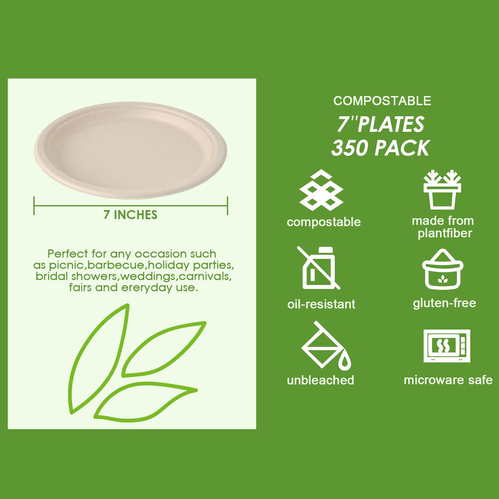 Vplus 150 Pack Compostable Disposable Paper Plates 10.25 inch Super Strong Paper Plates 100% Bagasse Natural Biodegradable Eco-Friendly Sugarcane(white)