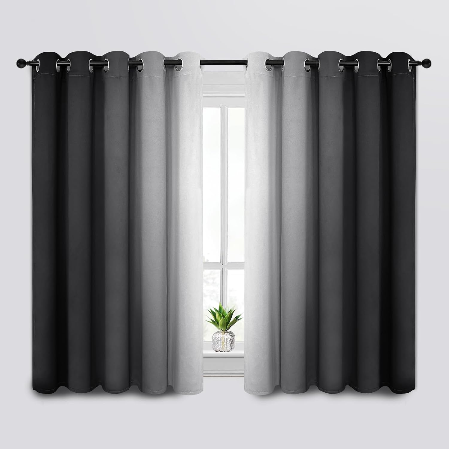 SimpleHome Ombre Room Darkening Curtains for Bedroom, Gradient Black to Grey White Light Blocking Thermal Insulated Grommet Window Curtain/Drapes for Living Room,2 Panels, 52x84 inches Length
