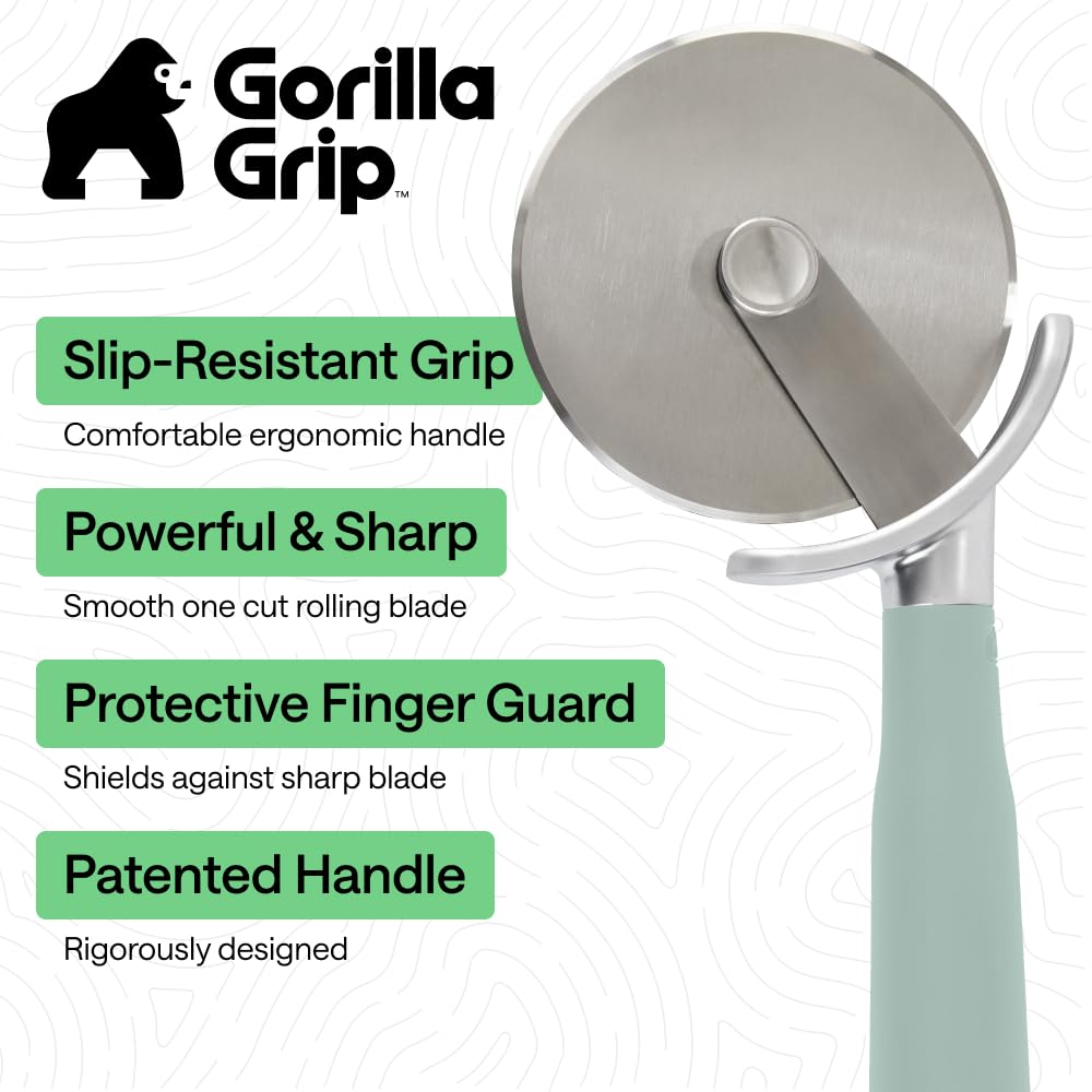 GORILLA GRIP BPA-Free Large Pizza Cutter Wheel, 9 Inch, Sharp Stainless Steel Blade, Slip Resistant Handle with Thumb Guard Protection, Slice Thick or Thin Pizzas, Pie, Pastries in Seconds, Black