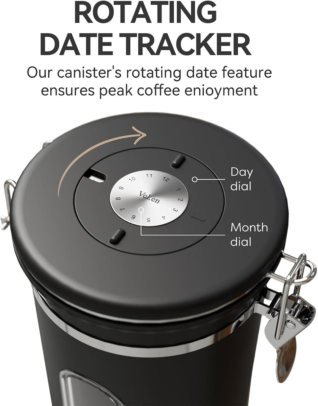 Veken Coffee Canister with Window,Airtight Stainless Steel Kitchen Food Storage Container, Date Tracker & Scoop for Grounds Coffee, Beans, Tea,Flour,Cereal,Sugar,22OZ,Copper