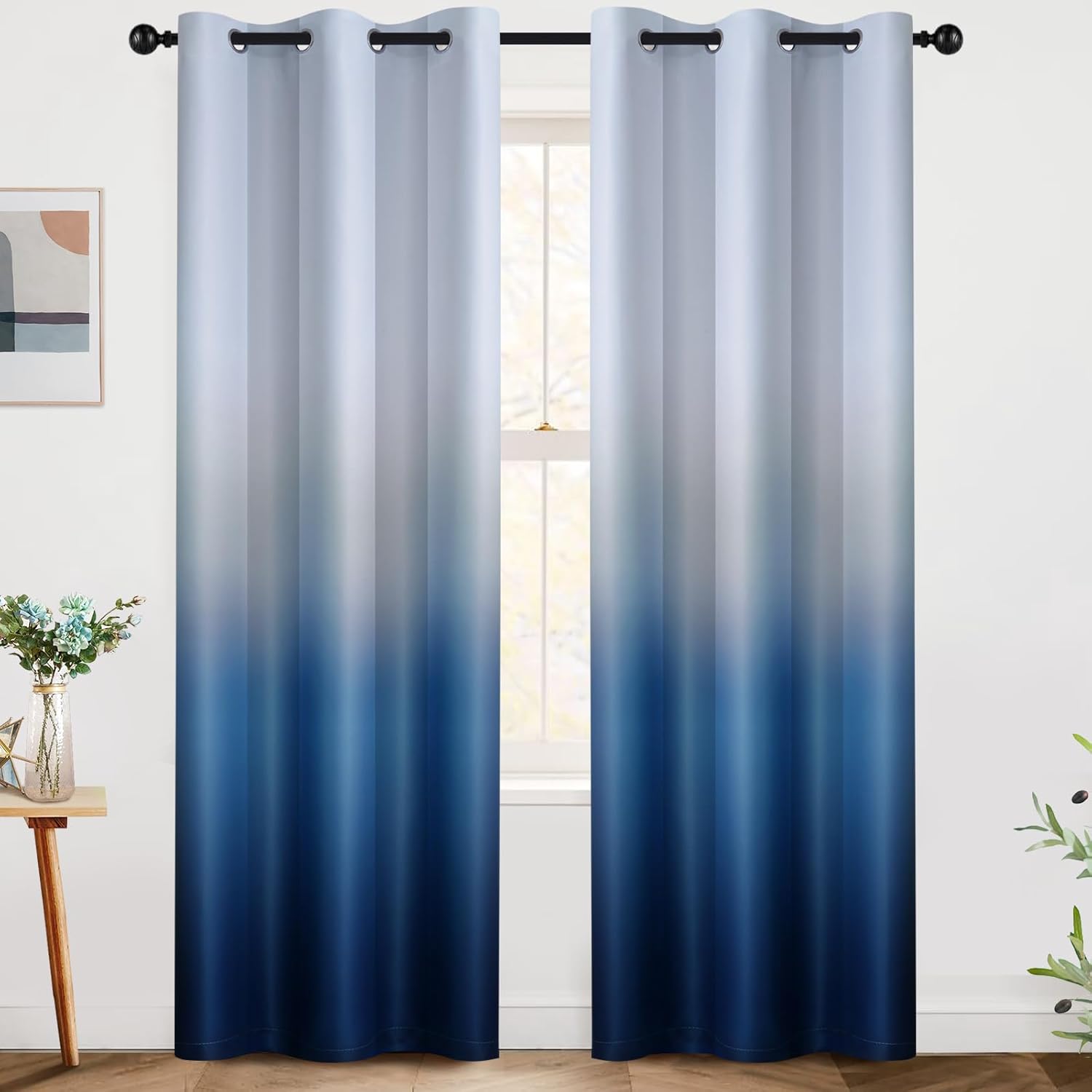 SimpleHome Ombre Room Darkening Curtains for Bedroom, Gradient Black to Grey White Light Blocking Thermal Insulated Grommet Window Curtain/Drapes for Living Room,2 Panels, 52x84 inches Length