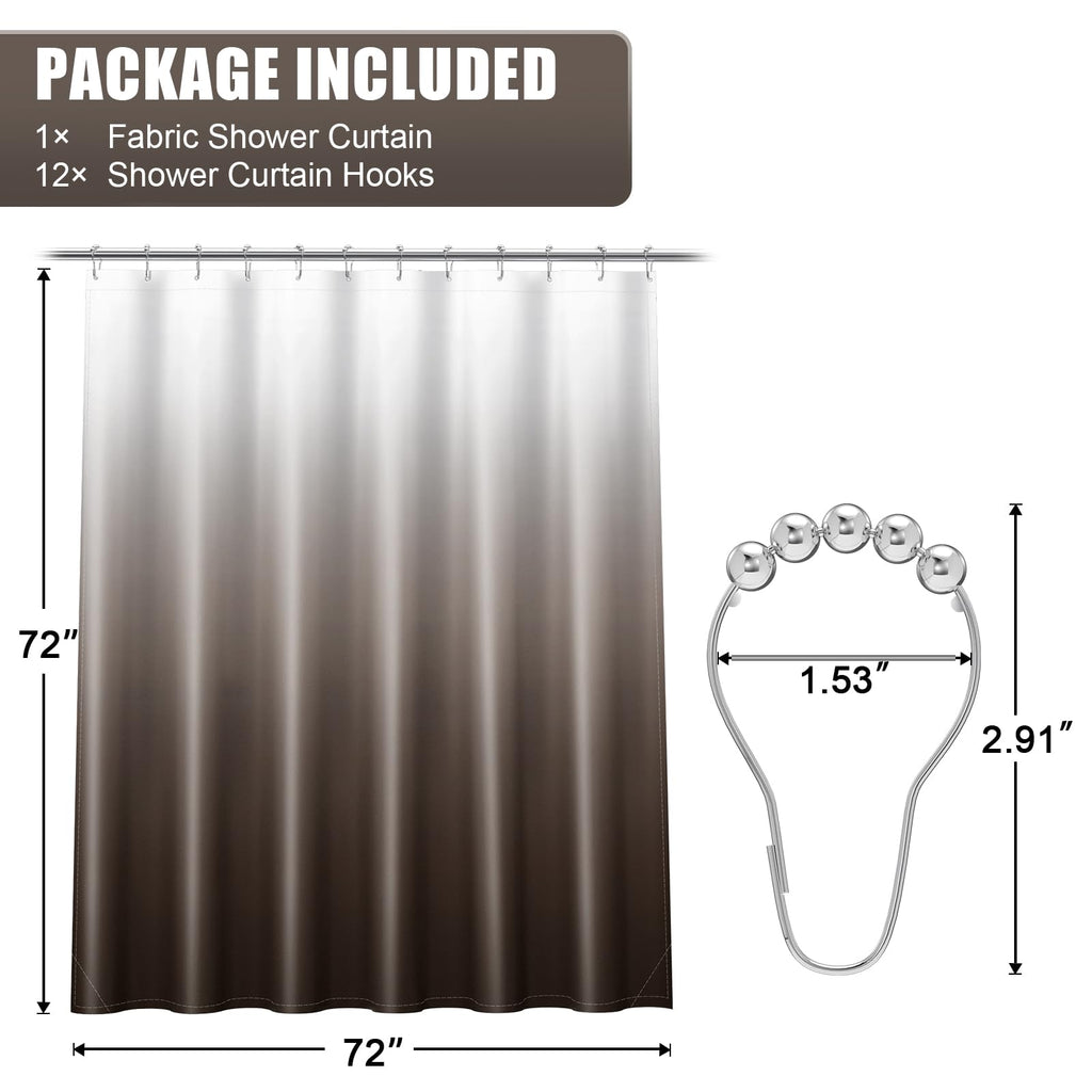 OLANLY Luxury Black and Grey Ombre Shower Curtain Sets with 12 Hooks, Waterproof and Washable Decorative Shower Curtains for Bathroom, 72x72 Inches