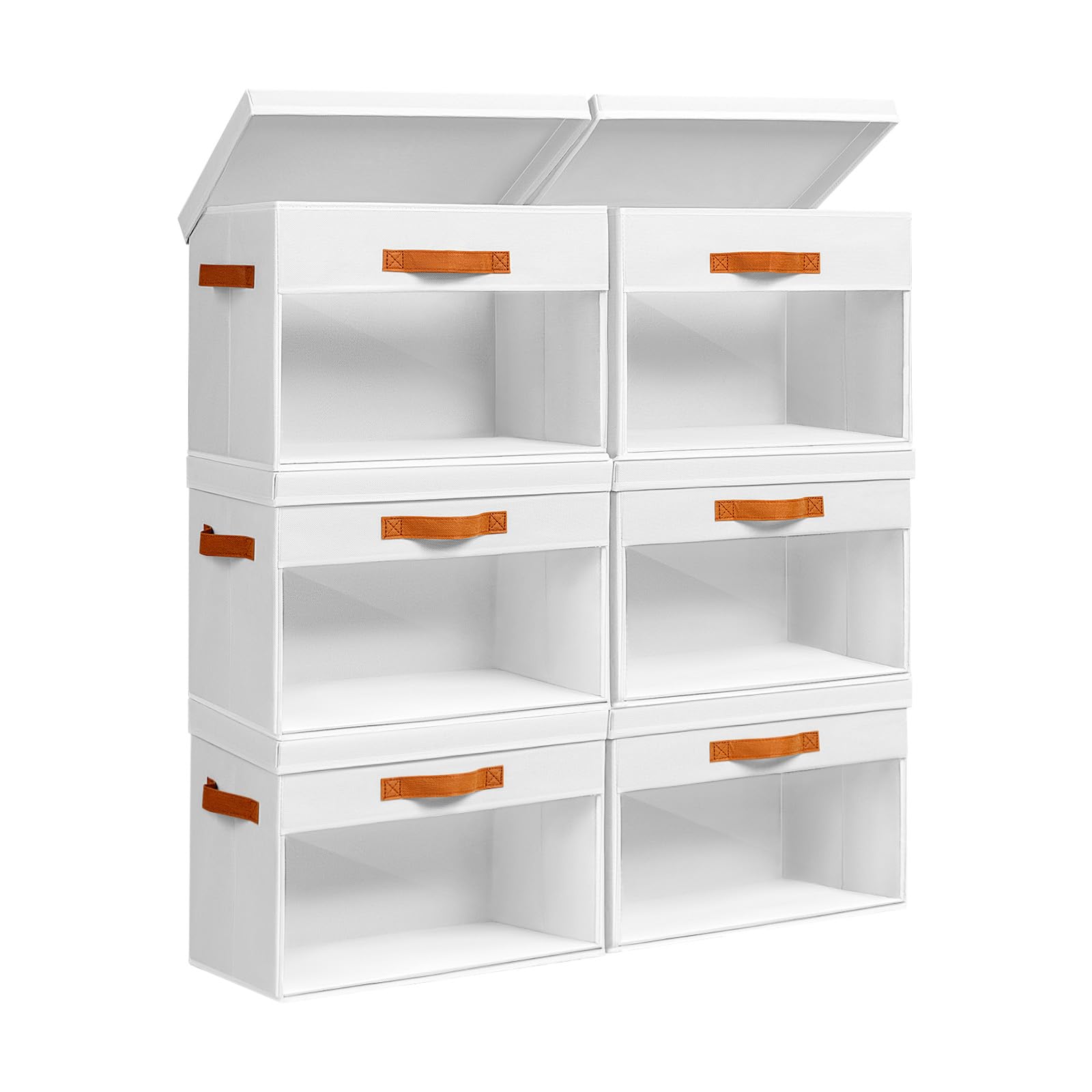 Homsorout Large Storage Bins with Lids - 4 Pack Foldable Decorative Organizers with Clear Windows & Handles, Cube Storage Organizers for Clothes, Blankets, Sweaters, Sheets, Beige