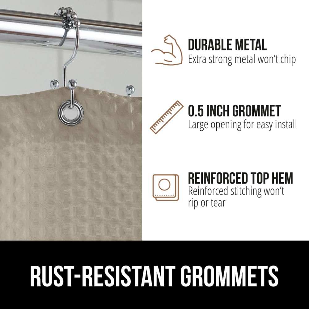 GORILLA GRIP Waffle Shower Curtain, Thick Weighted Fabric, Wrinkle and Rust Resistant, Classic Hotel Quality Design, Heavy Duty Long Curtains for Bathroom Showers, Bath Tubs, Machine Wash, 72x72 White