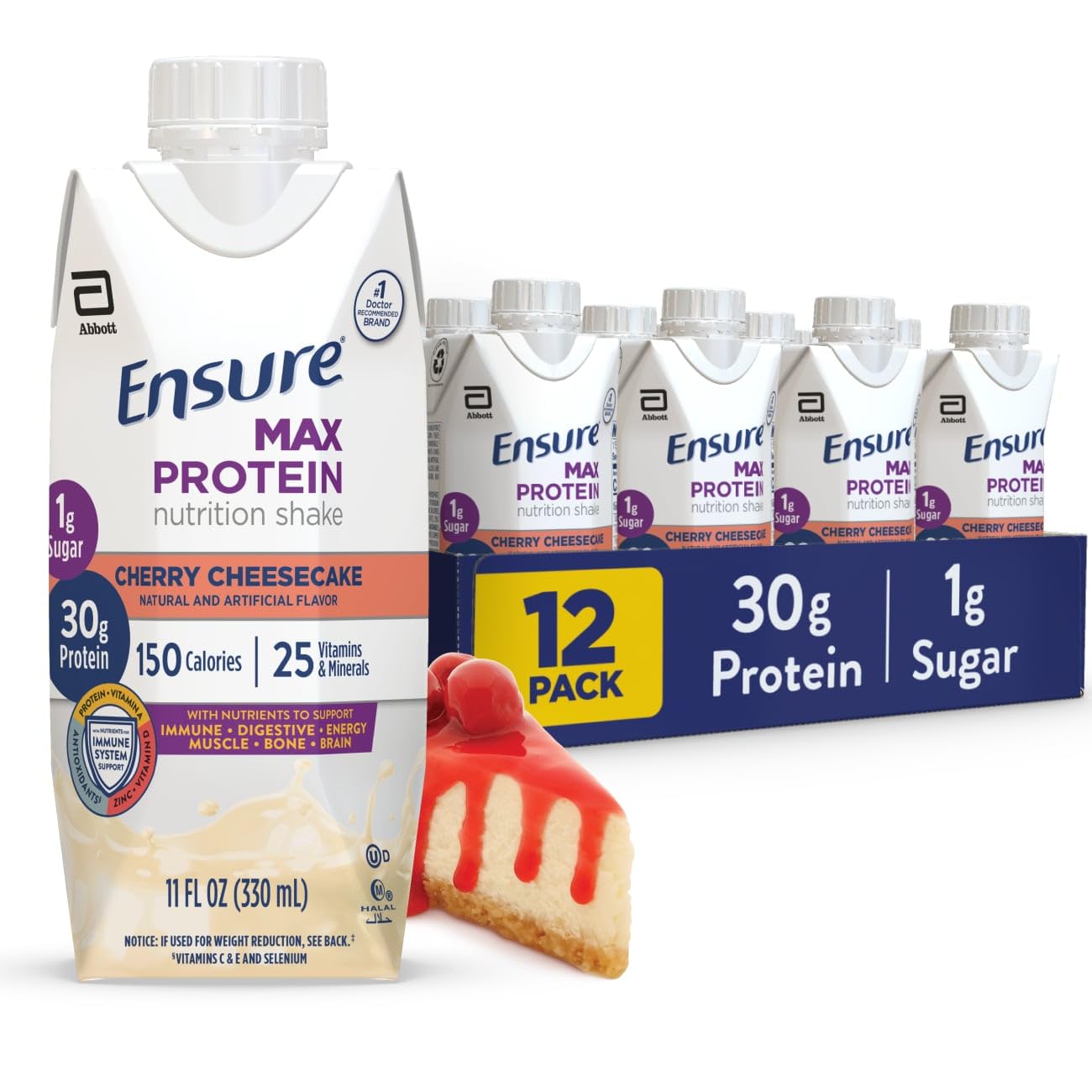 Ensure Max Protein Shake | French Vanilla | Ready to Drink | 30g Protein for Muscle Health | 1g Sugar, 4g Fiber | 11 fl oz, 12 Pack