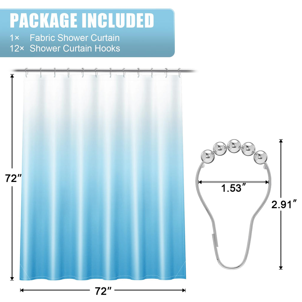 OLANLY Luxury Black and Grey Ombre Shower Curtain Sets with 12 Hooks, Waterproof and Washable Decorative Shower Curtains for Bathroom, 72x72 Inches