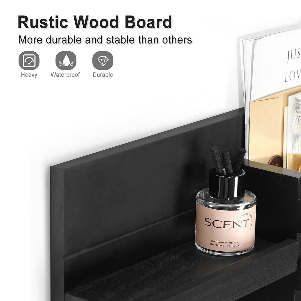 Mail Organizer for Wall Mount – Key Holder with Shelf Includes Letter Holder and Hooks for Coats, Dog Leashes – Rustic Wood with Flush Mounting Hardware (16.5” x 8.7” x 3.5”)
