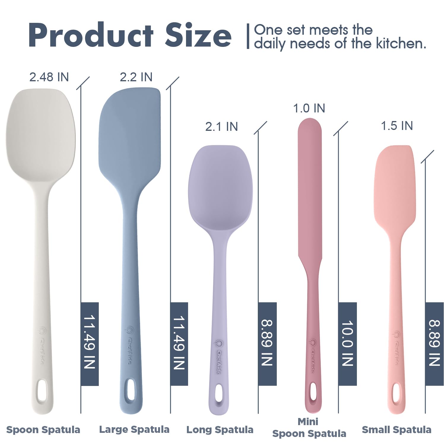 5 Pieces Silicone Spatula Set, Food Grade Rubber Spatula, Upgrade Strong Handle with Ergonomic Grip, Heat Resistant Up to 600°F for Nonstick Cookware, Cooking