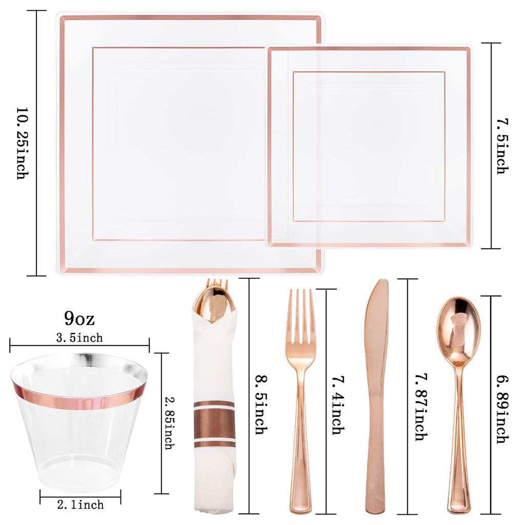 DaYammi 210Pcs White Gold Plastic Plates for Party,Gold Disposable Dinnerware Set Includes 60 gold Floral Plates,30 Plastic Silverware,30 Per Rolled Napkins,30 Cups for Mother's Day Party Wedding