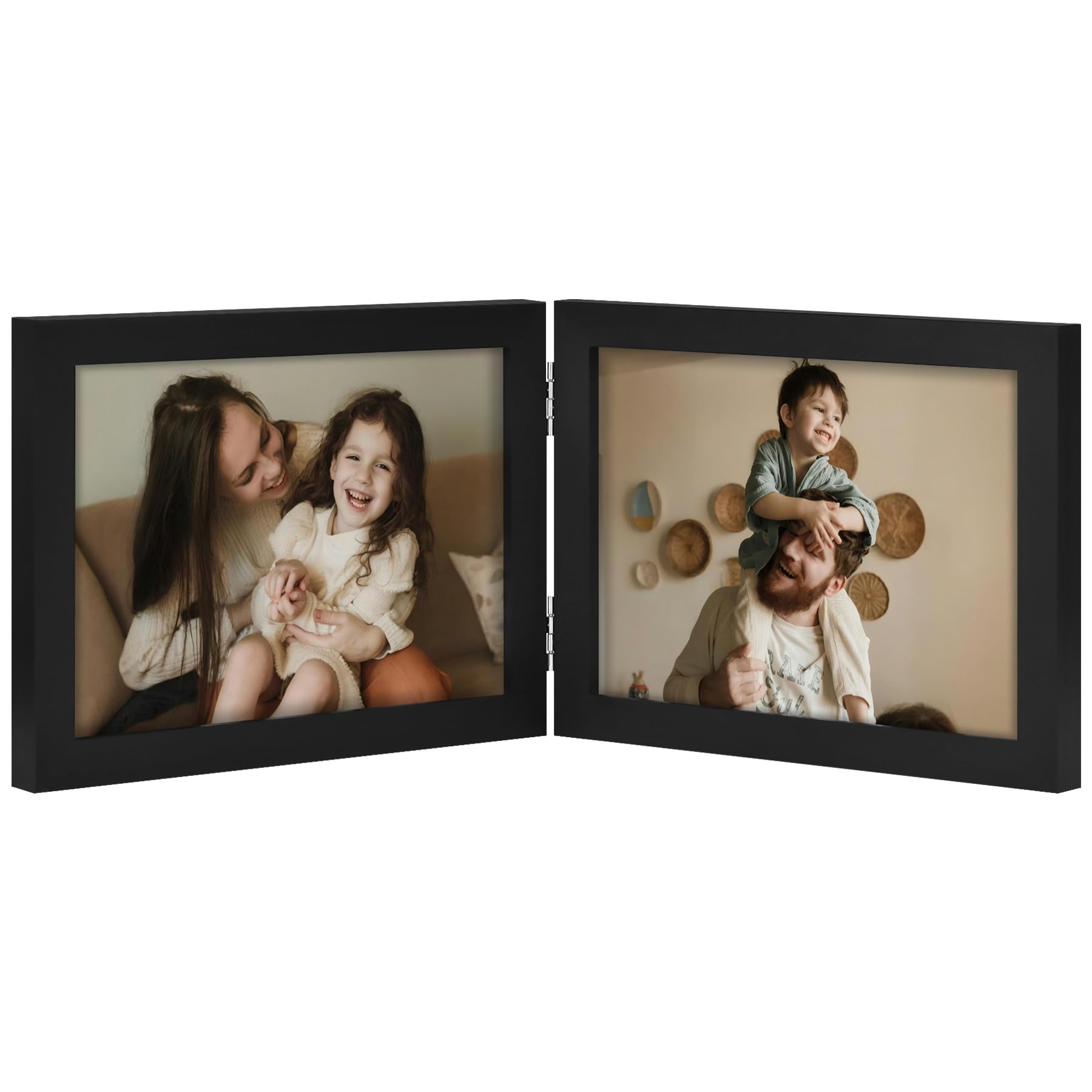 decorUhome Double 4x6 Picture Frame Vertical, Engineered Wood Bifold Photo Frame with Plexiglass for Tabletop Display, 4x6, Black
