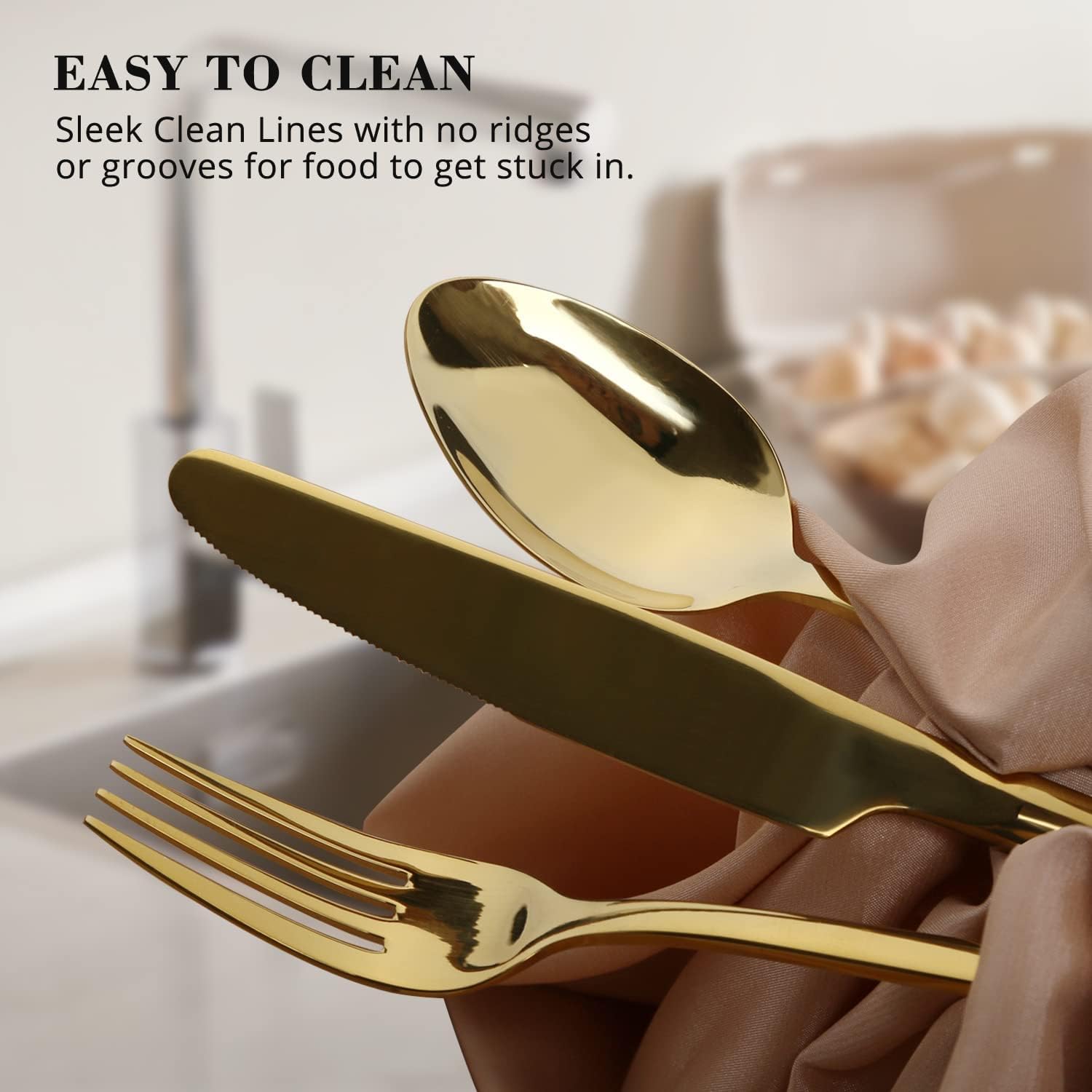 KINGSTONE Golden Silverware Set, 18/10 Gold Flatware Set for 4, Gold Mirror Finish Cutlery Set for Home Kitchen and Restaurant