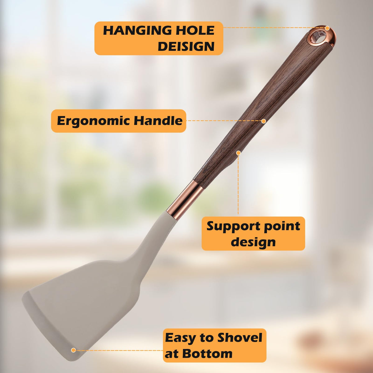 MANJIA Silicone Slotted and Solid Cooking Spoons Set, 2 Piece, Khaki