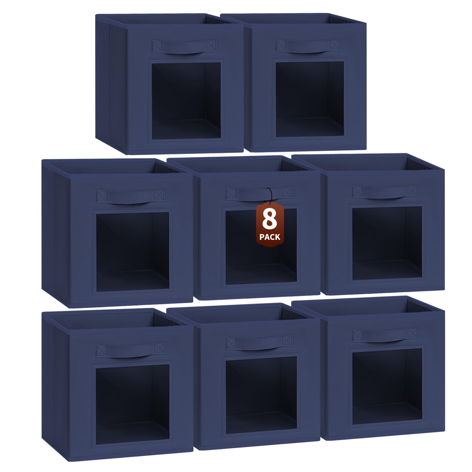 Homsorout Storage Cube 11 Inch - Cube Storage Bins with Window, Closet Storage Baskets with Handle, Fabric Bins for Closet, Shelves, Toys, Clothes, Set of 6, Grey