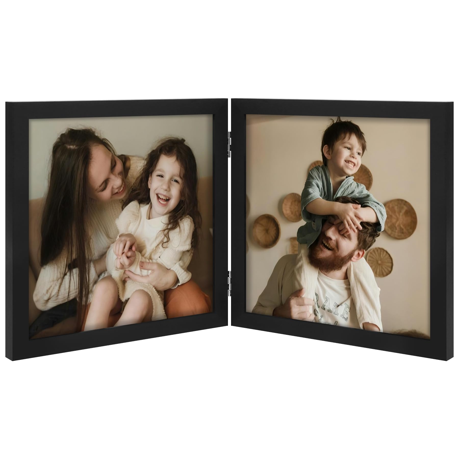 decorUhome Double 4x6 Picture Frame Vertical, Engineered Wood Bifold Photo Frame with Plexiglass for Tabletop Display, 4x6, Black