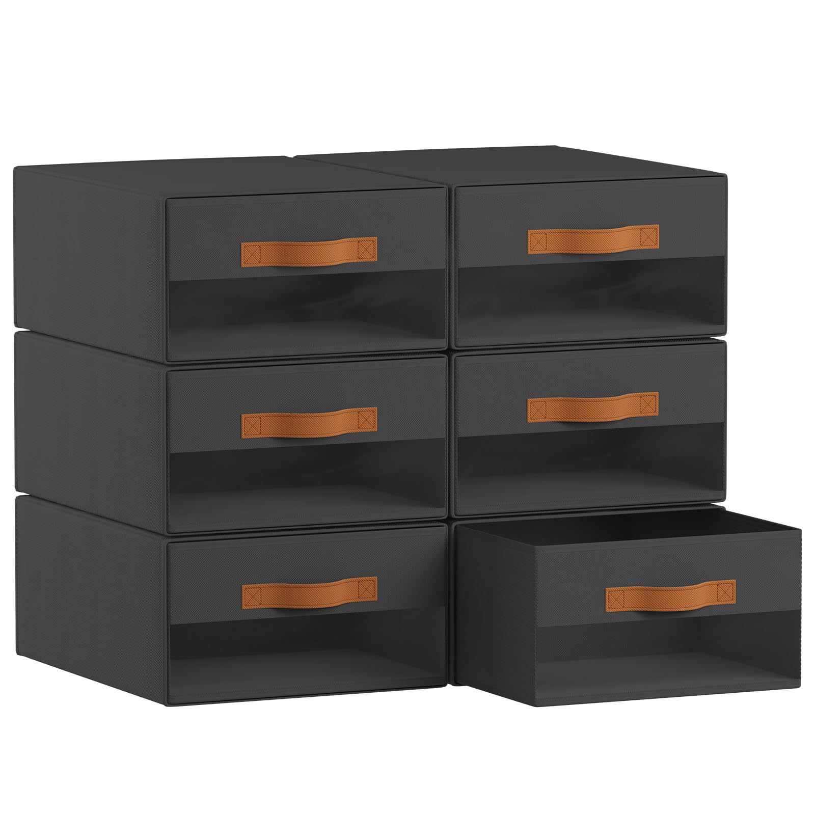 Homsorout Large Closet Storage Bins - 6 Pack Pull-Out Stackable Fabric Boxes with Clear Window, Foldable Closet Visible Storage Container for Bedroom, Living Room, Home Shelves, Grey