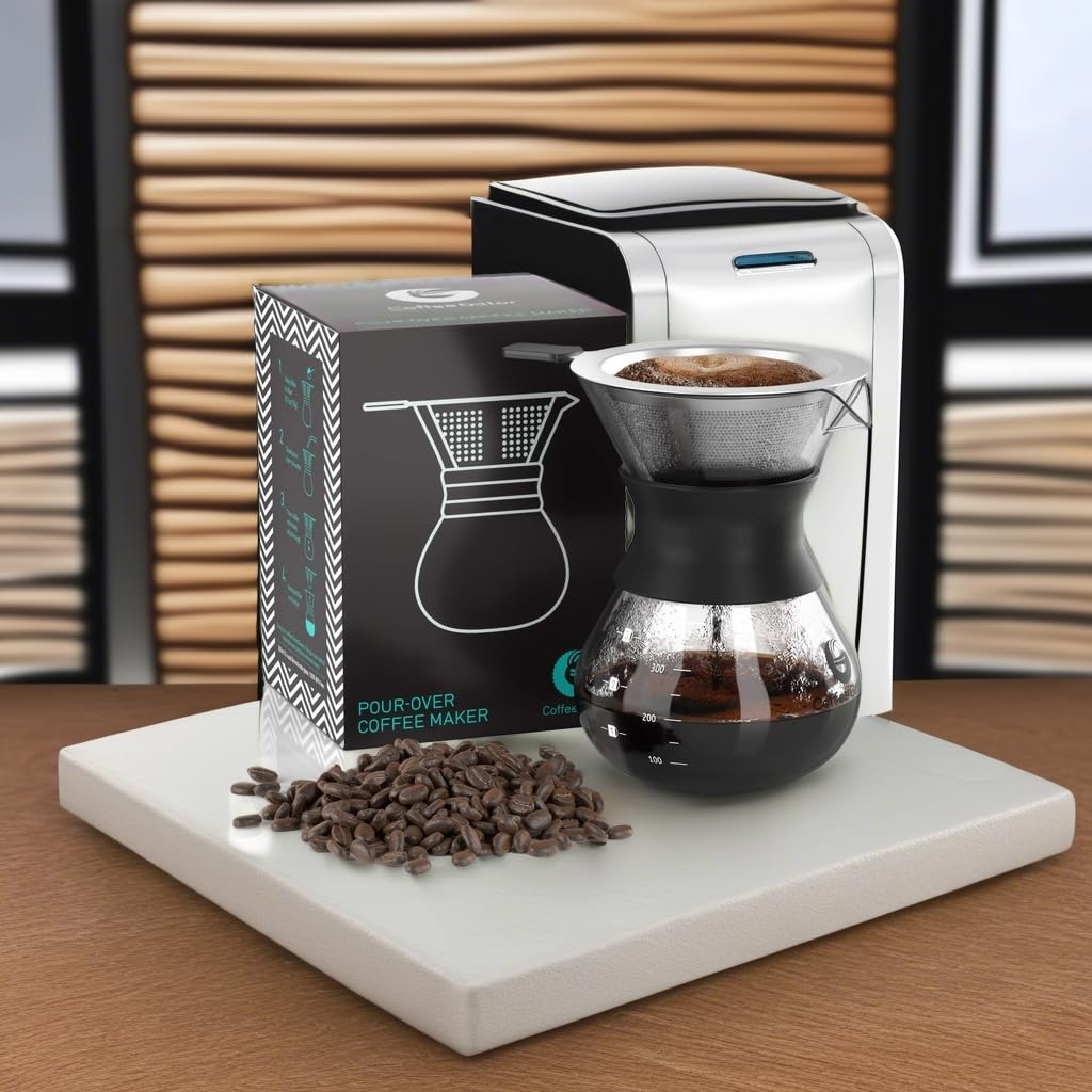 Coffee Gator Pour Over Coffee Maker - 27oz High Heat Borosilicate Glass with Reusable Stainless Steel Filter, Drip Coffee Brewer Dripper Set Carafe, 800ml Clear