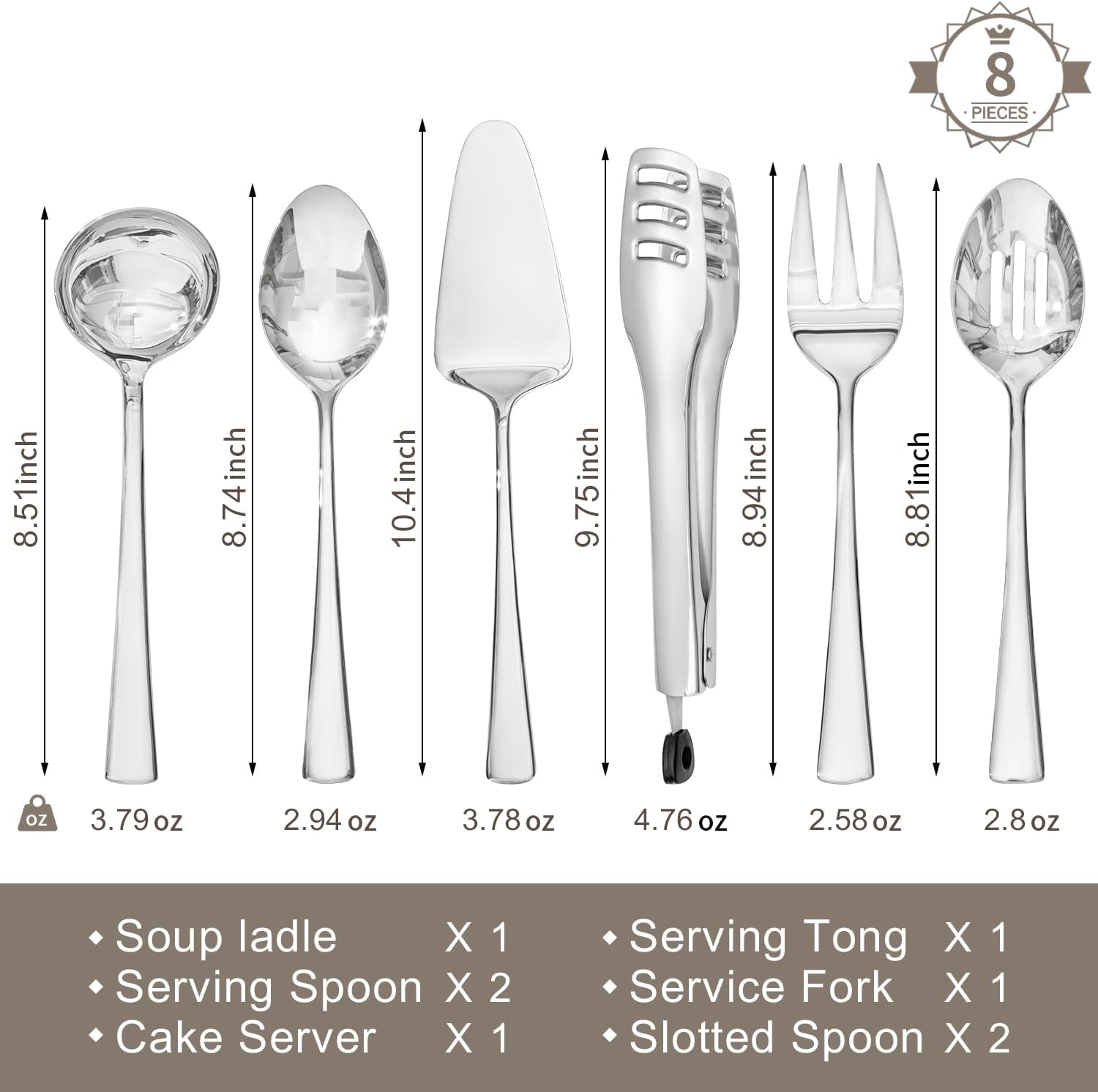 KINGSTONE 60 Piece Hammered Silverware Set and 8 Piece Serving Utensils Set