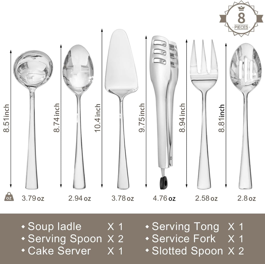KINGSTONE 40 Piece Hammered Silverware Set and 8 Piece Serving Utensils Set