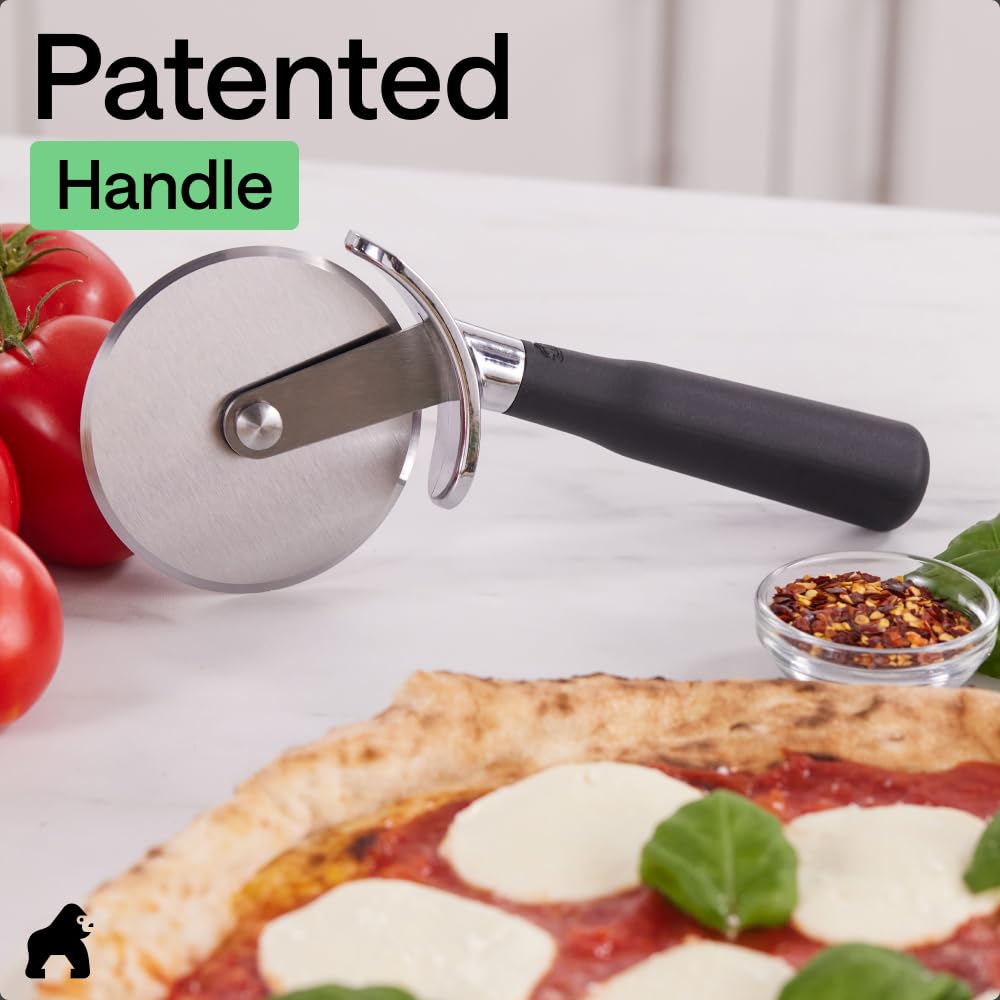 GORILLA GRIP BPA-Free Large Pizza Cutter Wheel, 9 Inch, Sharp Stainless Steel Blade, Slip Resistant Handle with Thumb Guard Protection, Slice Thick or Thin Pizzas, Pie, Pastries in Seconds, Black