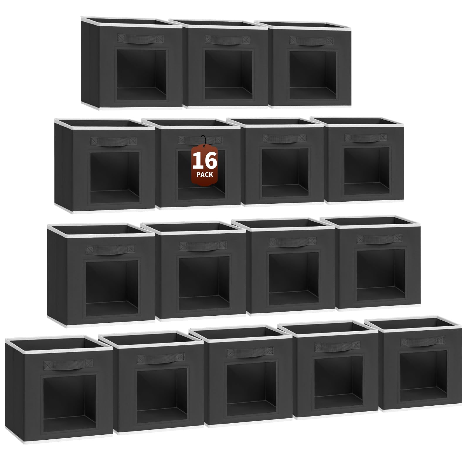 Homsorout Storage Cube 11 Inch - Cube Storage Bins with Window, Closet Storage Baskets with Handle, Fabric Bins for Closet, Shelves, Toys, Clothes, Set of 6, Grey