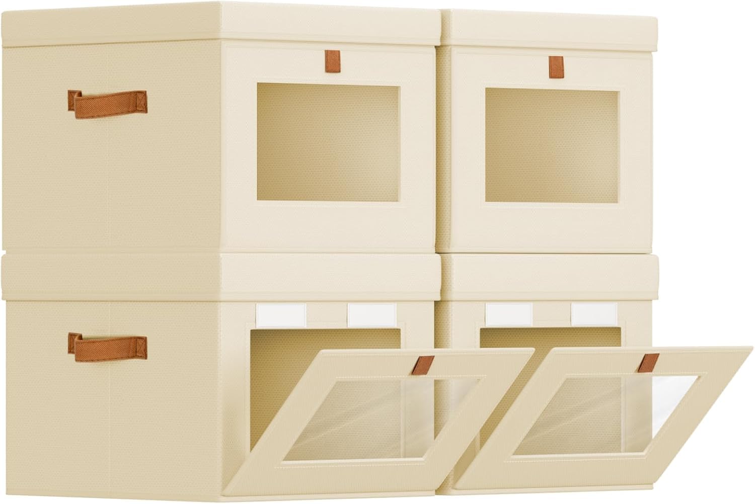 Homsorout Large Storage Bins with Lids - Front Opening Fabric Storage Bins, Flap Closet Organizer with Handles, Collapsible Boxes with Lid, Decorative Basket for Home, Dorm, 2 Pack, Beige