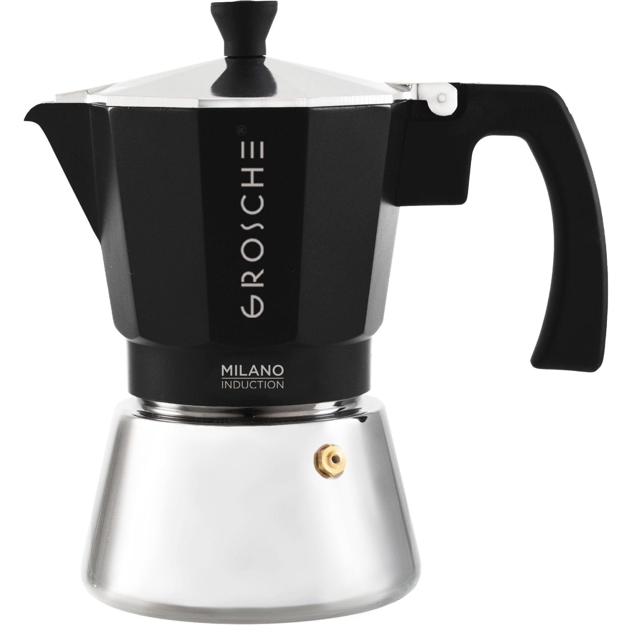 GROSCHE Milano Moka pot, Stovetop Espresso maker, Greca Coffee Maker, Stovetop coffee maker and espresso maker percolator (Grey, 6 cup)