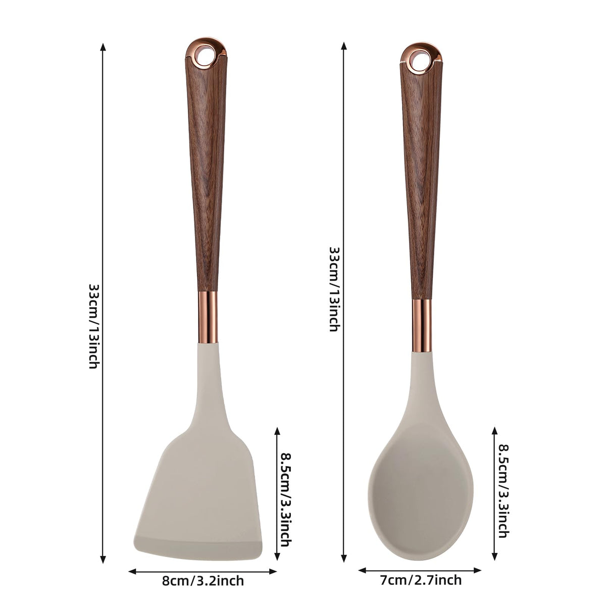 MANJIA Silicone Slotted and Solid Cooking Spoons Set, 2 Piece, Khaki
