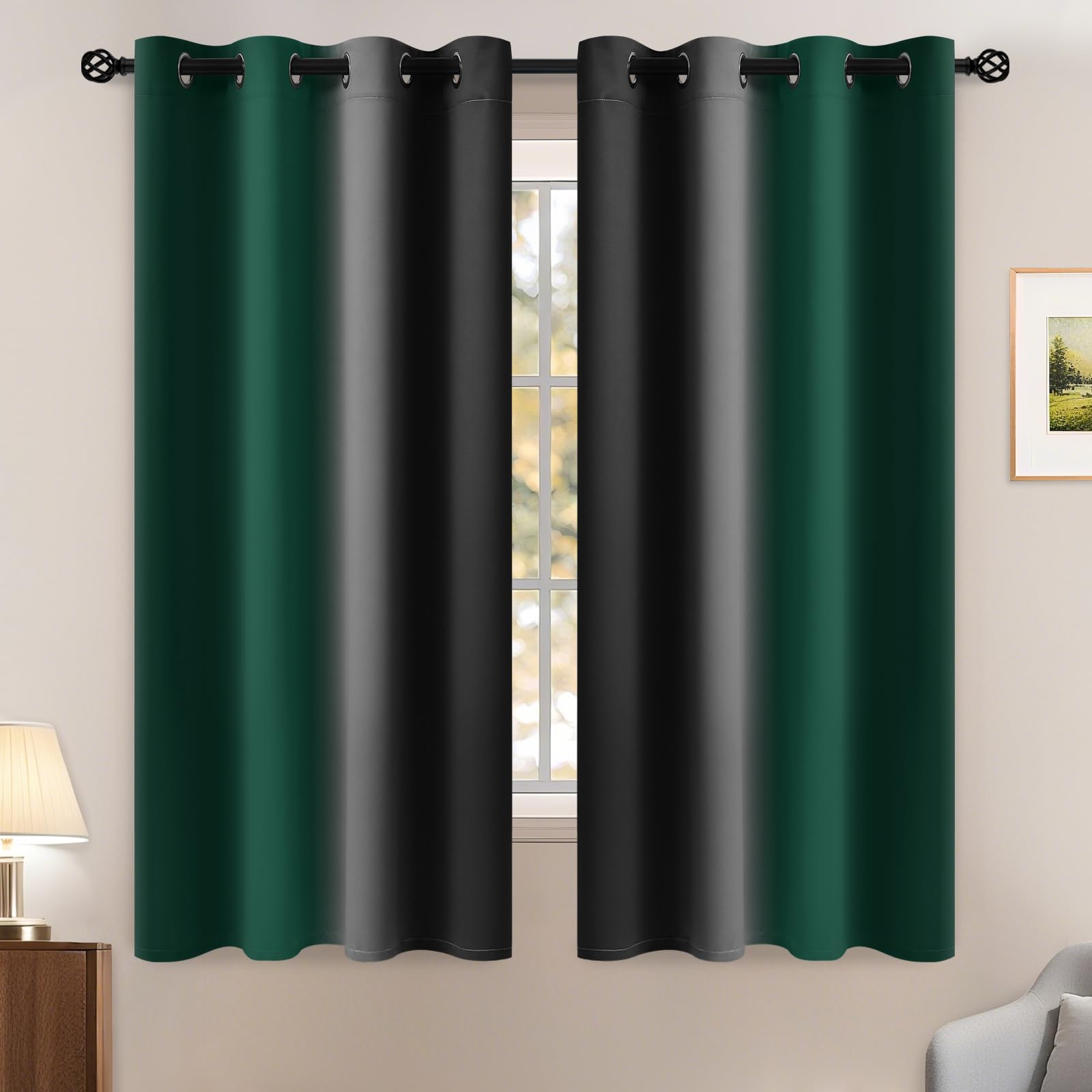 Yakamok Blue and Greyish White Ombre Curtains, Room Darkening Gradient Color Curtains for Bedroom, Light Blocking Thermal Insulated Window Drapes for Living Room(2 Panels, 52x84 Inch)