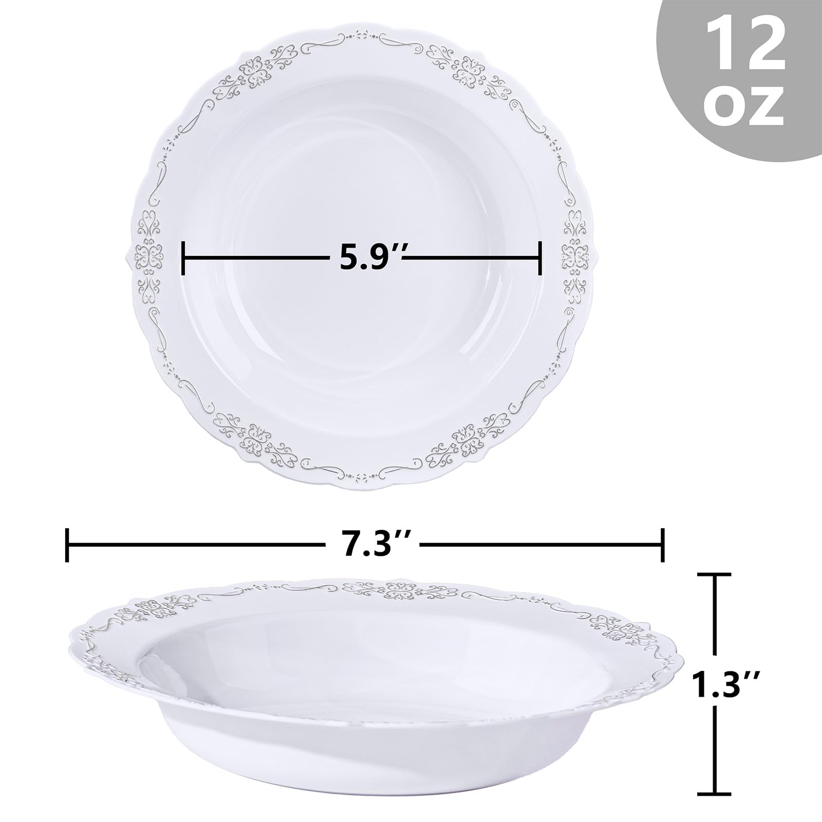 DaYammi 50 Pack White Plastic Bowls, 12oz Disposable Soup Bowls, White bowls Disposable Heavy Duty Dinner Bowls for Weddings, Salad Bowl for Parties, Dinners, Catering and Everyday Use
