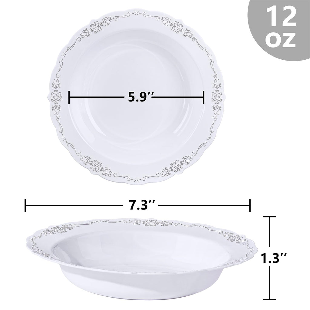 DaYammi 50 Pack White Plastic Bowls, 12oz Disposable Soup Bowls, White bowls Disposable Heavy Duty Dinner Bowls for Weddings, Salad Bowl for Parties, Dinners, Catering and Everyday Use