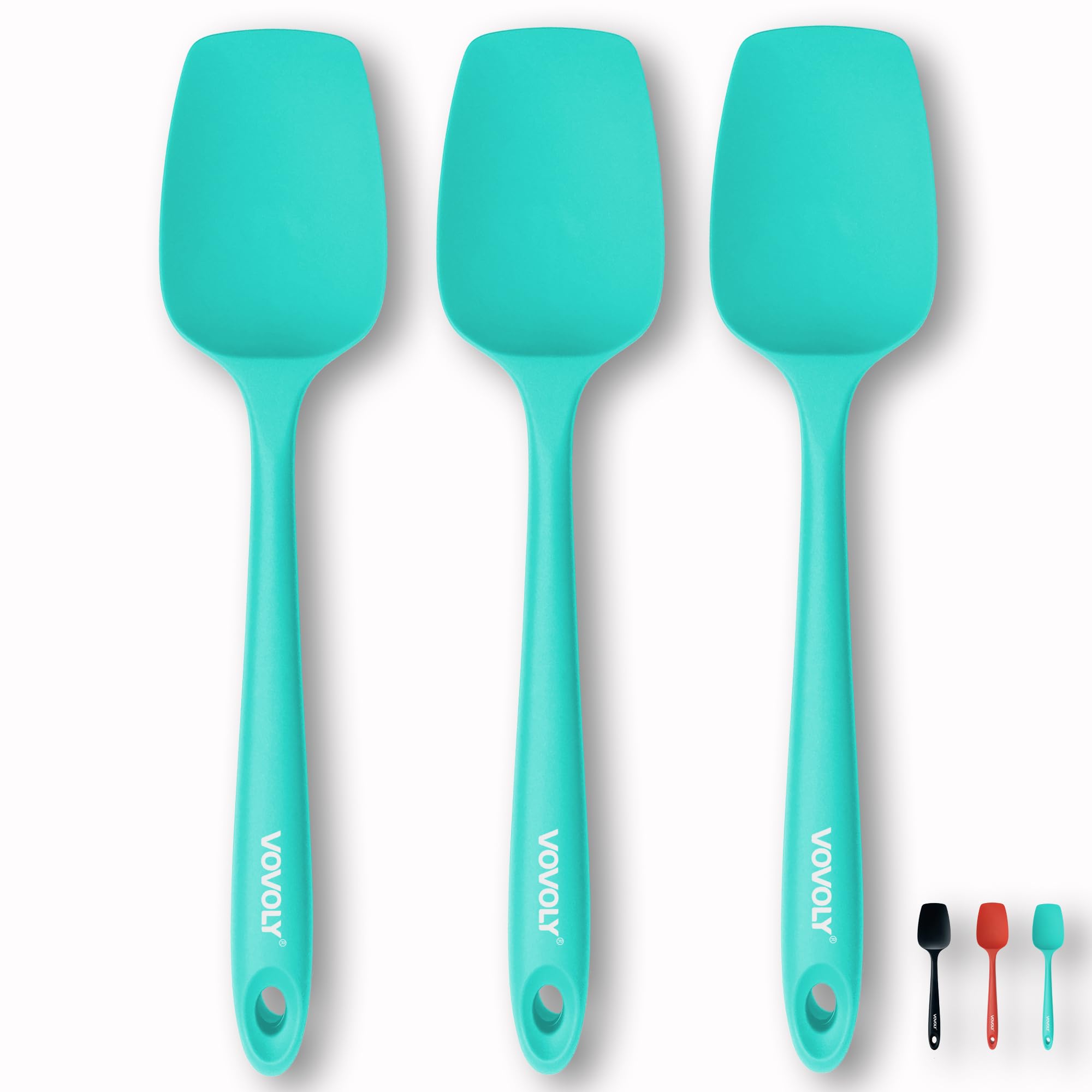 Silicone Spatula Set, High Heat Resistan Rubber Spoon Spatula, Non-Stick Spoonula with Seamless One Piece Design, Flexible Scrapers Baking Mixing Tool,3 Pack, Black