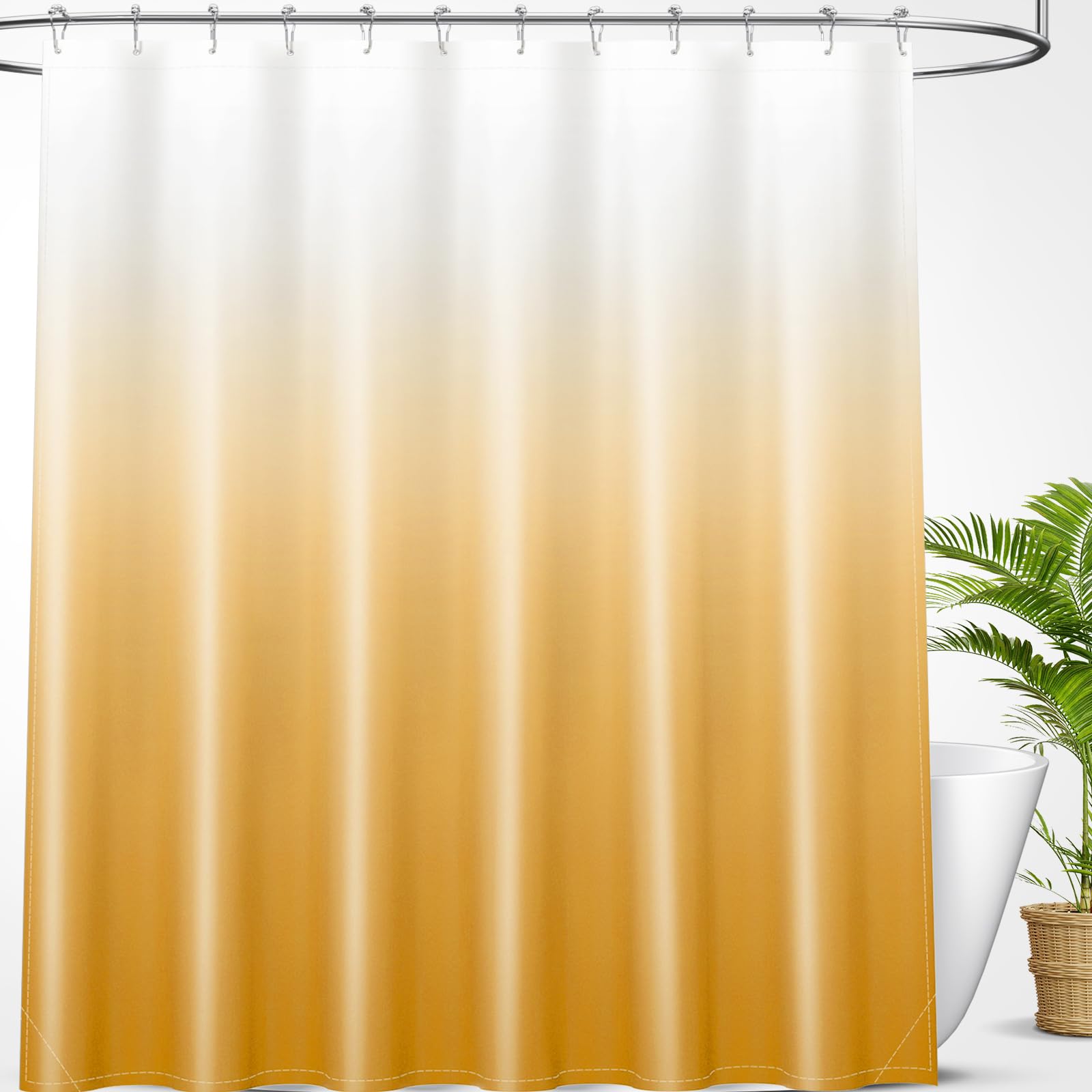OLANLY Luxury Black and Grey Ombre Shower Curtain Sets with 12 Hooks, Waterproof and Washable Decorative Shower Curtains for Bathroom, 72x72 Inches