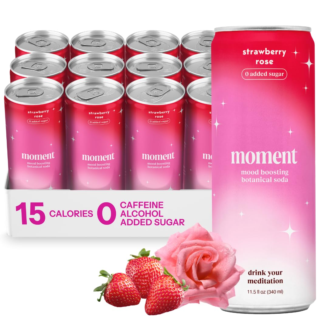 Moment Botanical Soda (Shark Tank) - Calm, Clarity & Relaxation with L-Theanine & Ashwagandha - Non Alcoholic Drinks for Adults - Sparkling Adaptogen Drink - 0 Sugar 0 Caffeine - 12 Pack 11.5 fl oz