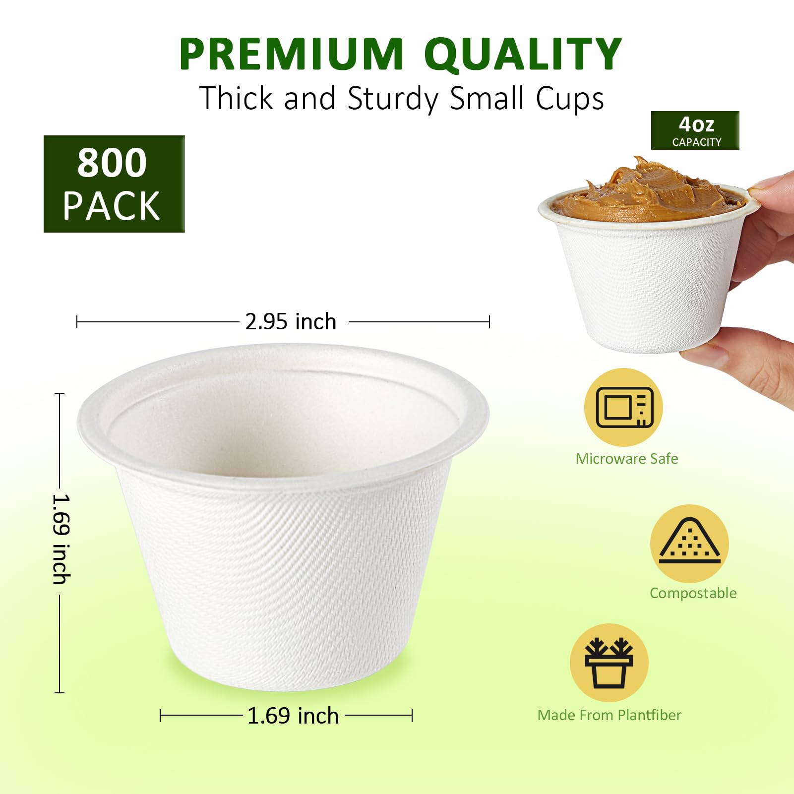 Vplus 1000 Pack 2 OZ Disposable Souffle Cups, 100% Compostable Portion Cups, Food Sample Cups Made From Bagasse Fibe, Perfect For Dips, Jams, Honey, Sauces, Nuts