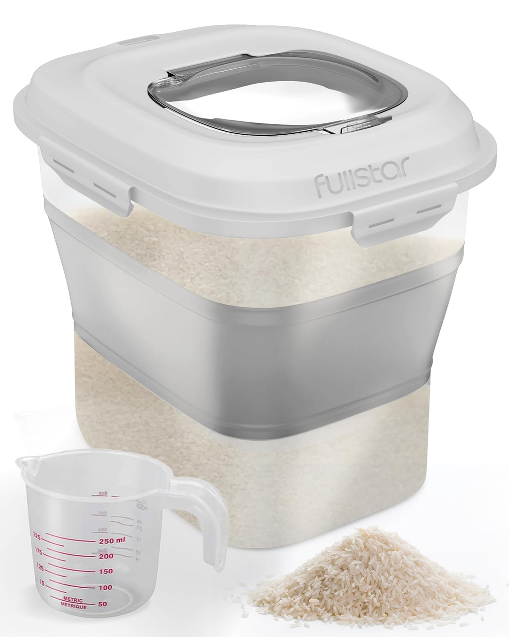 Fullstar 50 Lbs Rice & Flour Storage - Large Food & Pet Food Container (Gray)