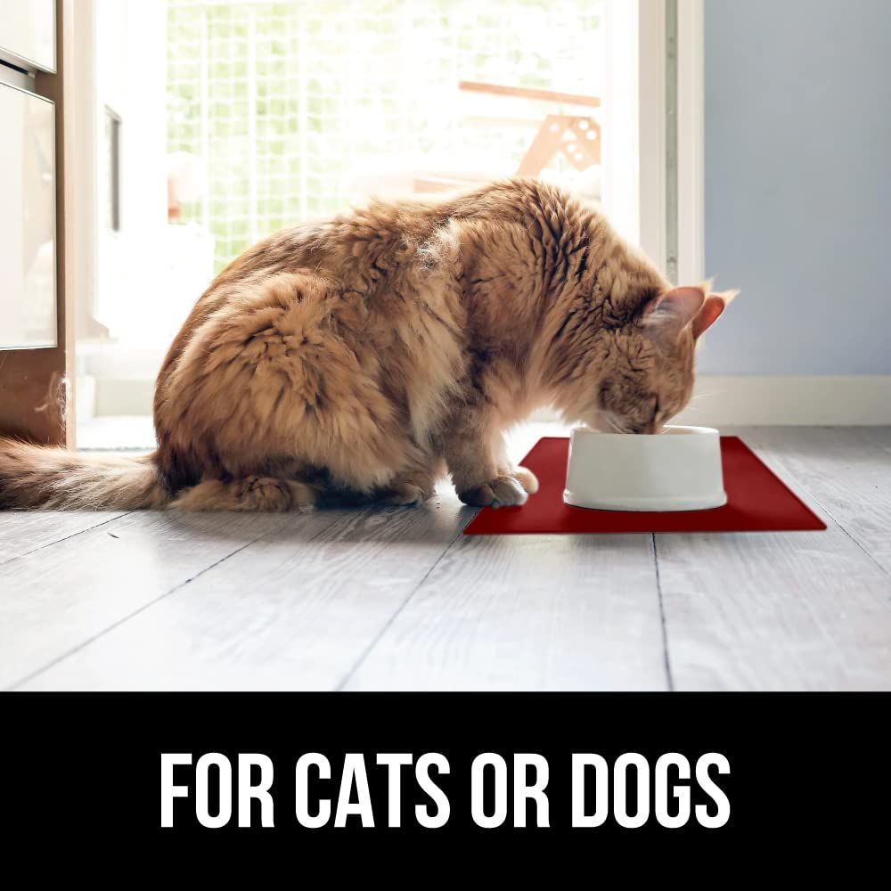 GORILLA GRIP 100% Waterproof Raised Edge BPA Free Silicone Pet Feeding Mat, Dog Cat Food Mats Contain Spills Protects Floors, Placemats for Cats and Dogs Water Bowl, Pets Accessories 18.5x11.5 Gray