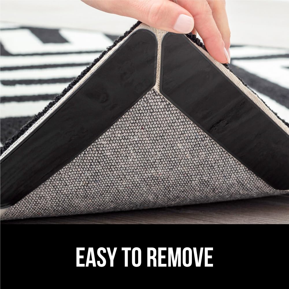 GORILLA GRIP Rug Gripper Pads Keep Area Rugs Corners from Curling, Reusable Double-Sided Stickers Holds Down Carpet in Place, Grips on Tile and Hardwood Floors Helps Prevent Sliding, Home Décor, 8 Pcs