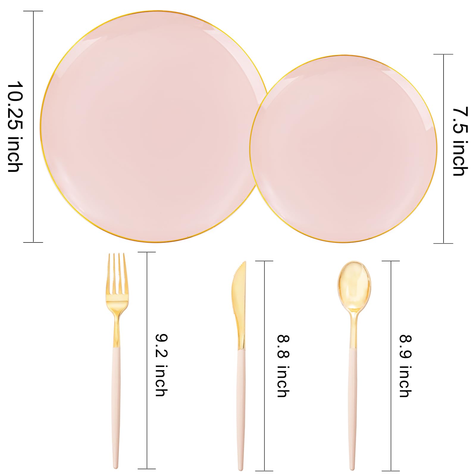 DaYammi 150Pcs Gold Plastic Plates with Disposable Silverware,White Gold Disposable Dinnerware Set - 30 Dinner Plate,30 Dessert Plate,90 Gold Cutlery with White Handles,Fancy Plates for Party Wedding