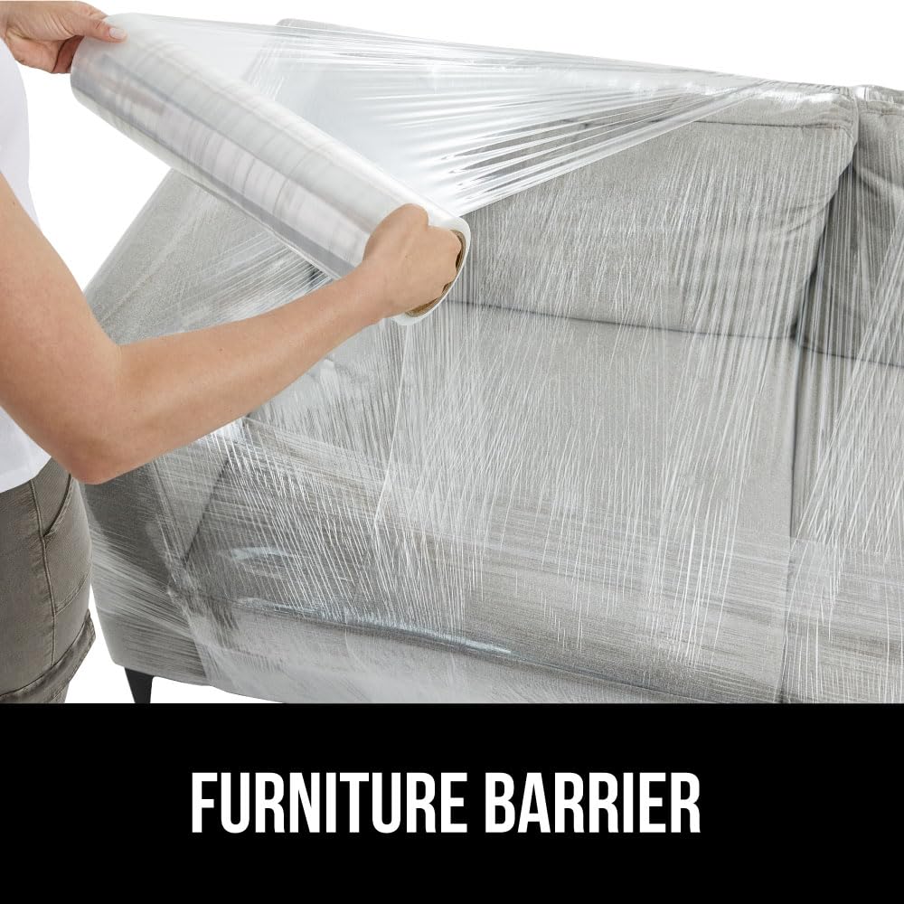 GORILLA GRIP 500% Stretch Film Heavy Duty Plastic, 1000ft Shrink Wrap Roll 17" Puncture Resistant, Industrial Strength for Shipping, Pallet Storing, Moving, Packing Furniture Protection 1 Pack Clear