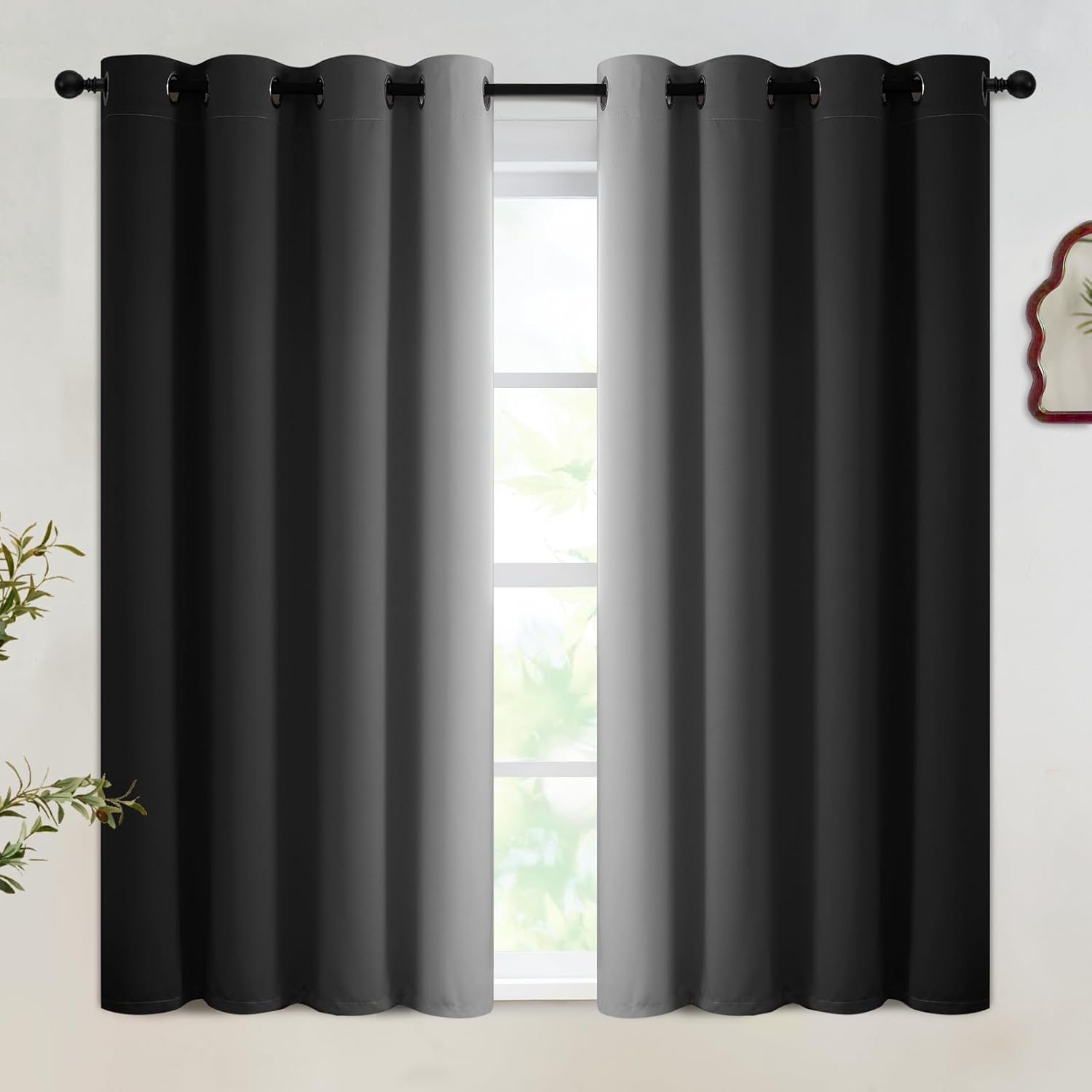 SimpleHome Ombre Room Darkening Curtains for Bedroom, Gradient Black to Grey White Light Blocking Thermal Insulated Grommet Window Curtain/Drapes for Living Room,2 Panels, 52x84 inches Length