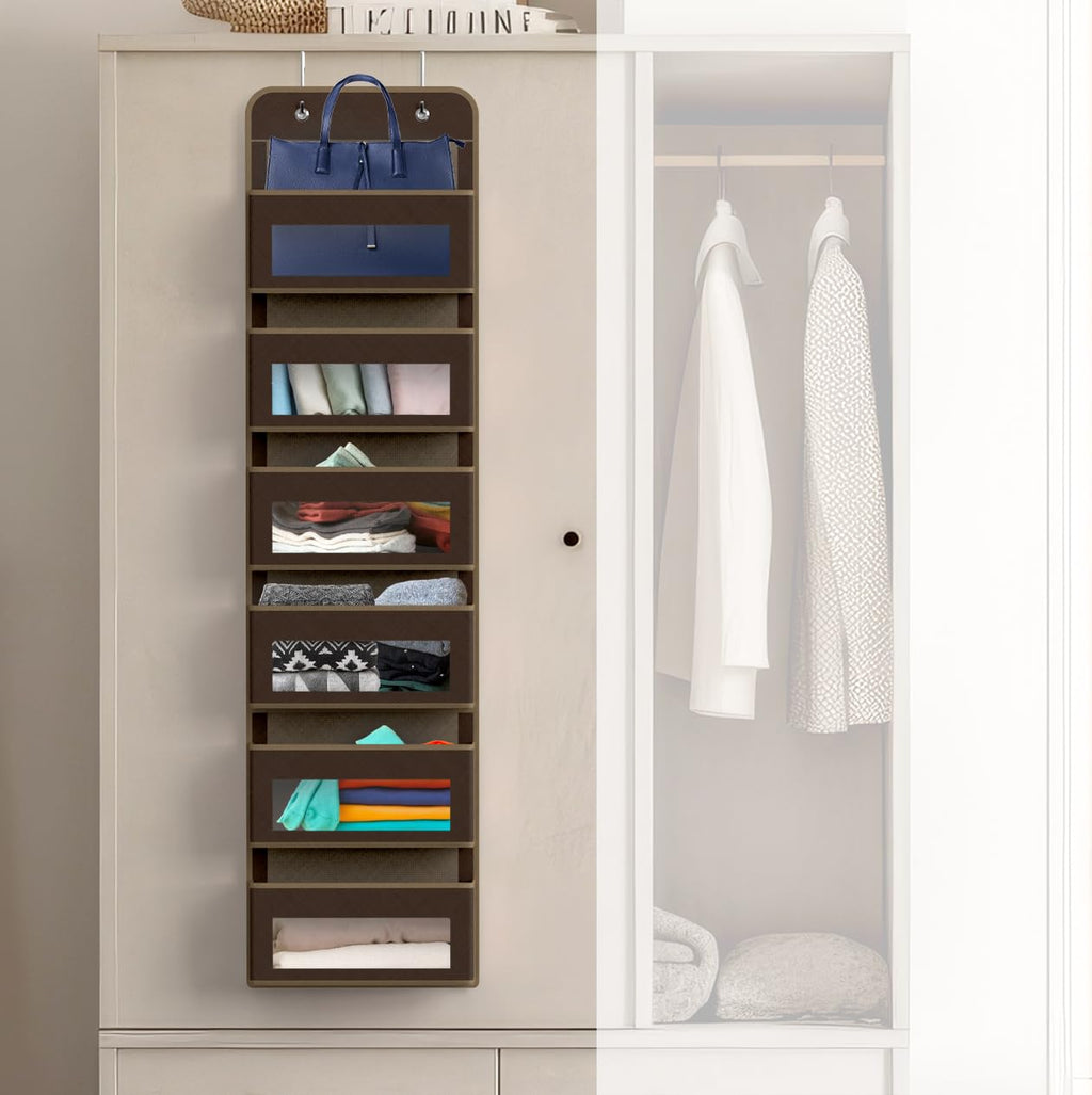 Simple Houseware 6 Clear Window Pocket Over Closet Door Storage Hanging Organizer for Bedroom, Bathroom, Pantry, Beige