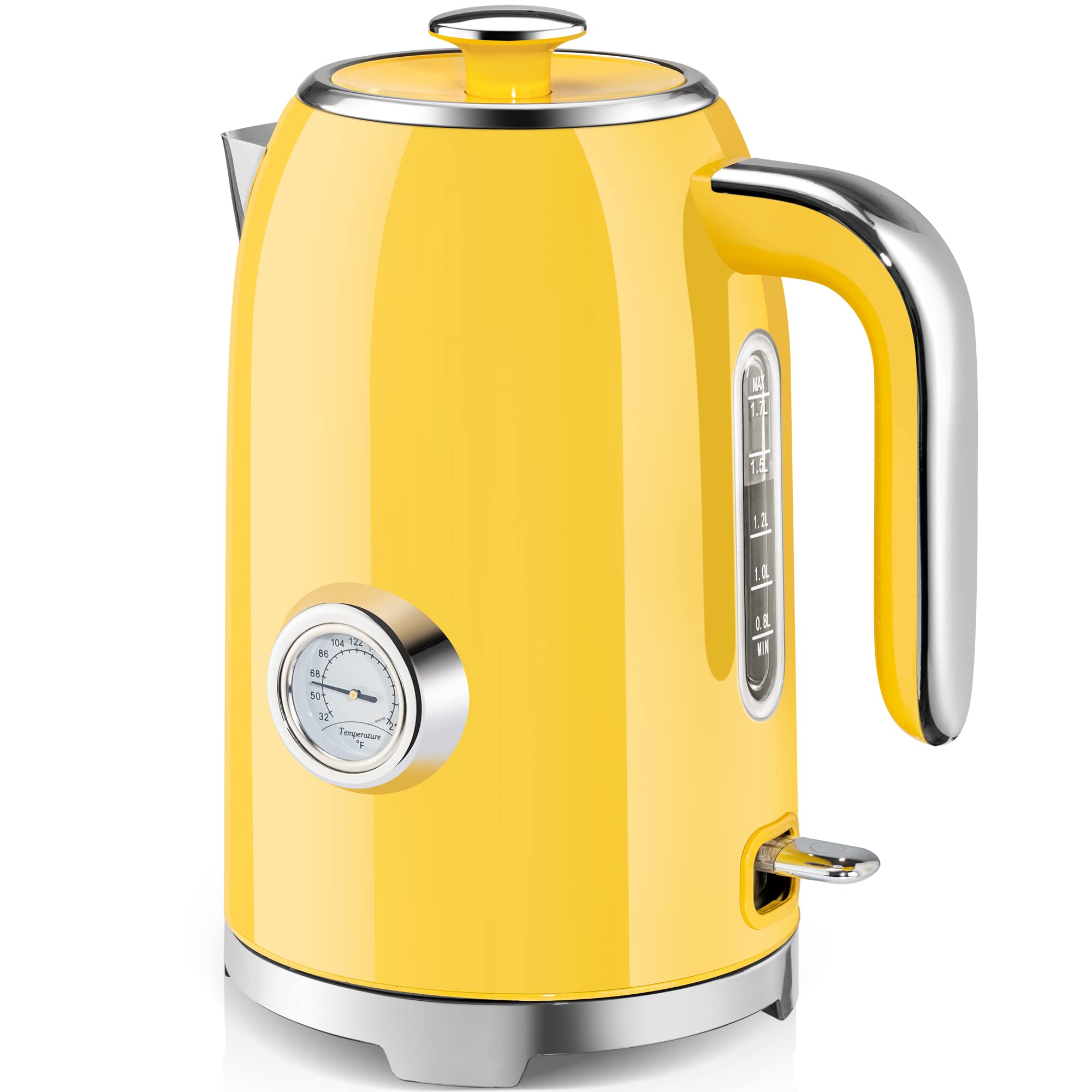 SUSTEAS Electric Kettle - 57oz Hot Tea Water Boiler with Thermometer, 1500W Fast Heating Stainless Steel Pot, Cordless LED Indicator, Auto Shut-Off & Boil Dry Protection, Retro Green