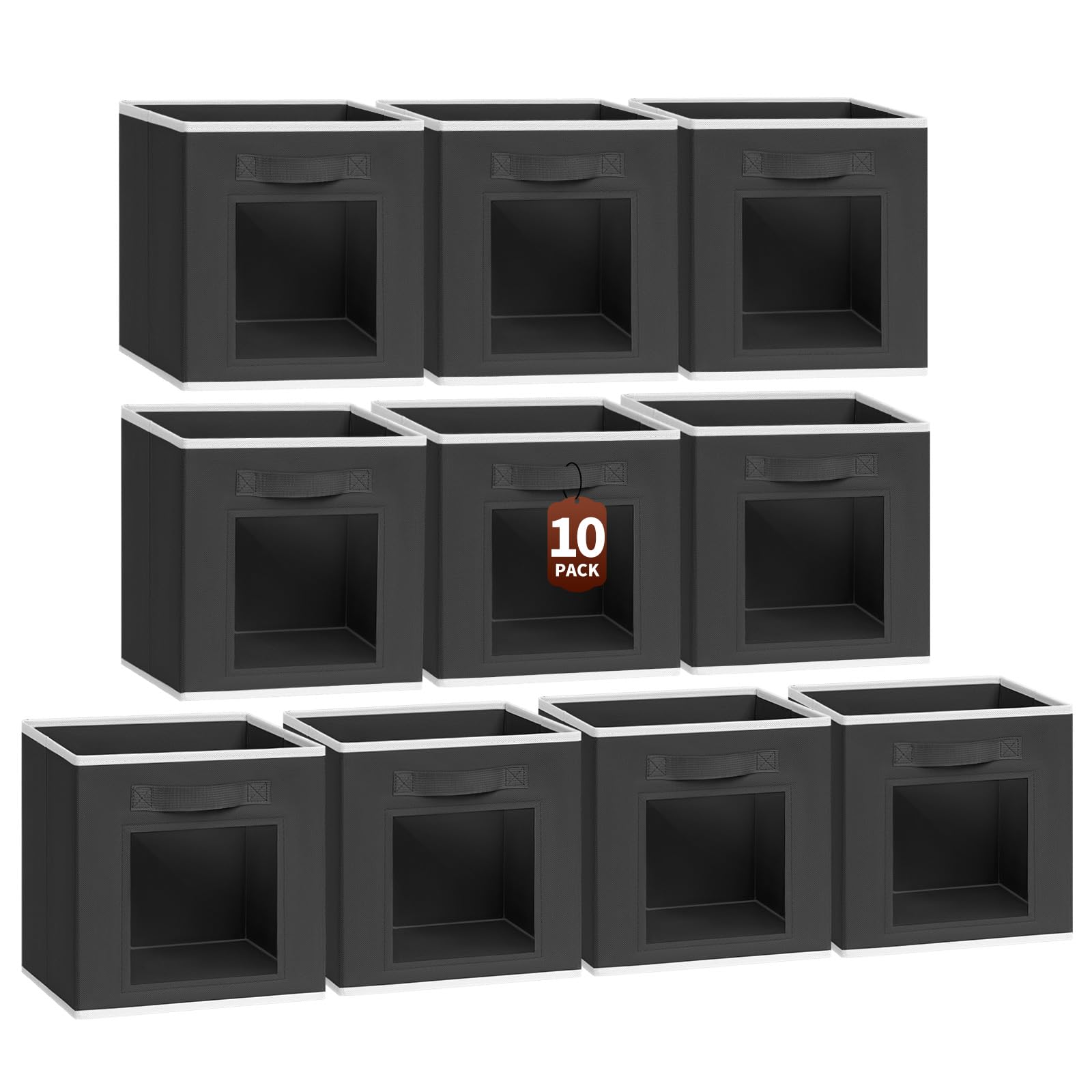 Homsorout Storage Cube 11 Inch - Cube Storage Bins with Window, Closet Storage Baskets with Handle, Fabric Bins for Closet, Shelves, Toys, Clothes, Set of 6, Grey