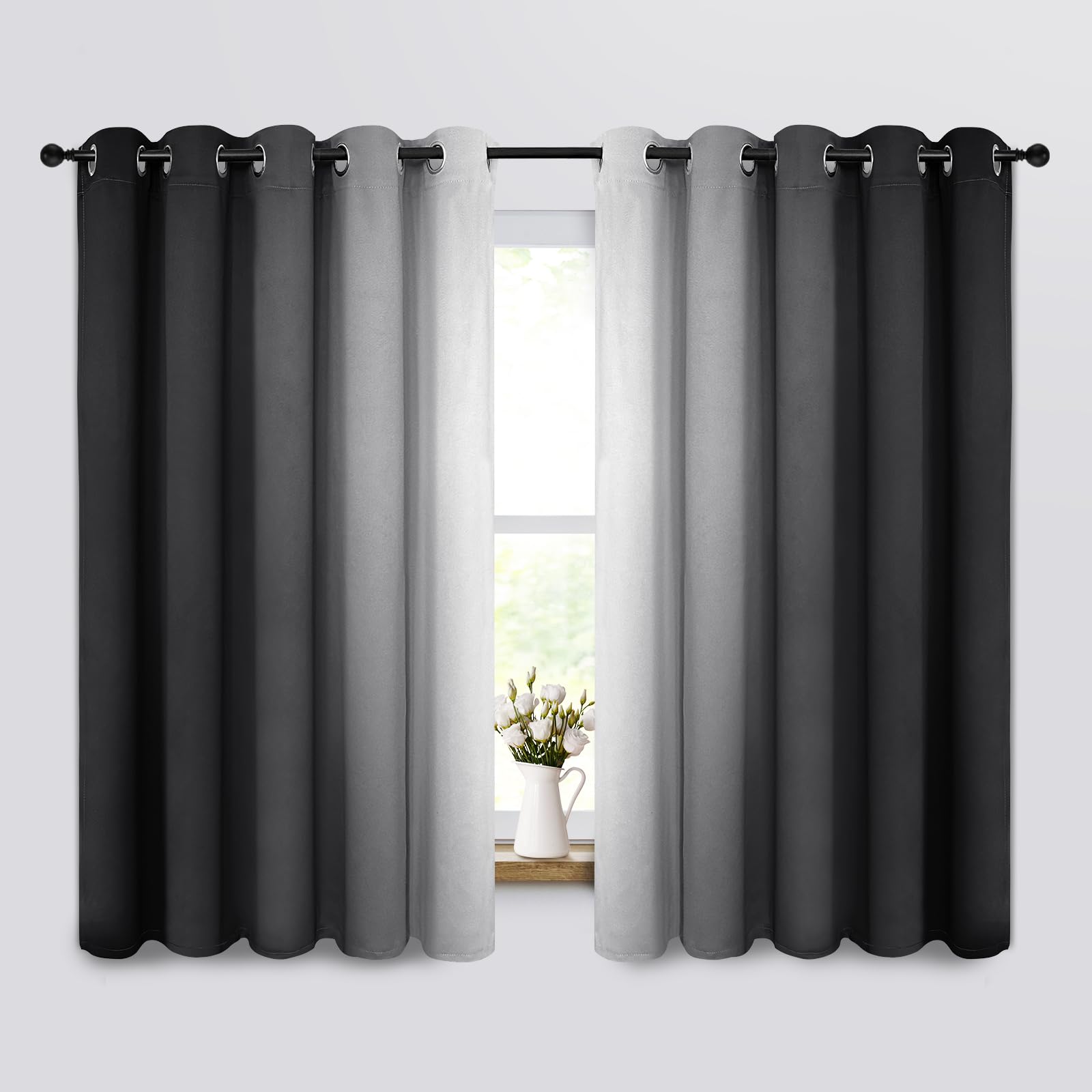 Yakamok Blue and Greyish White Ombre Curtains, Room Darkening Gradient Color Curtains for Bedroom, Light Blocking Thermal Insulated Window Drapes for Living Room(2 Panels, 52x84 Inch)