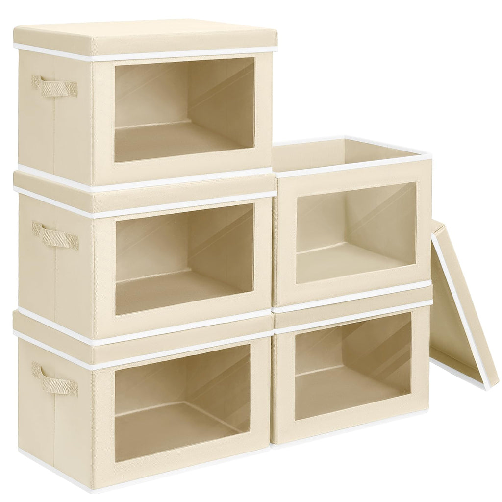 Homsorout Storage Bins with Lids - Fabric Closet Storage Bins with Window, Collapsible Baskets for Shelves 4 Pack, Home Decorative Boxes for Clothes, Closet, Office, Grey