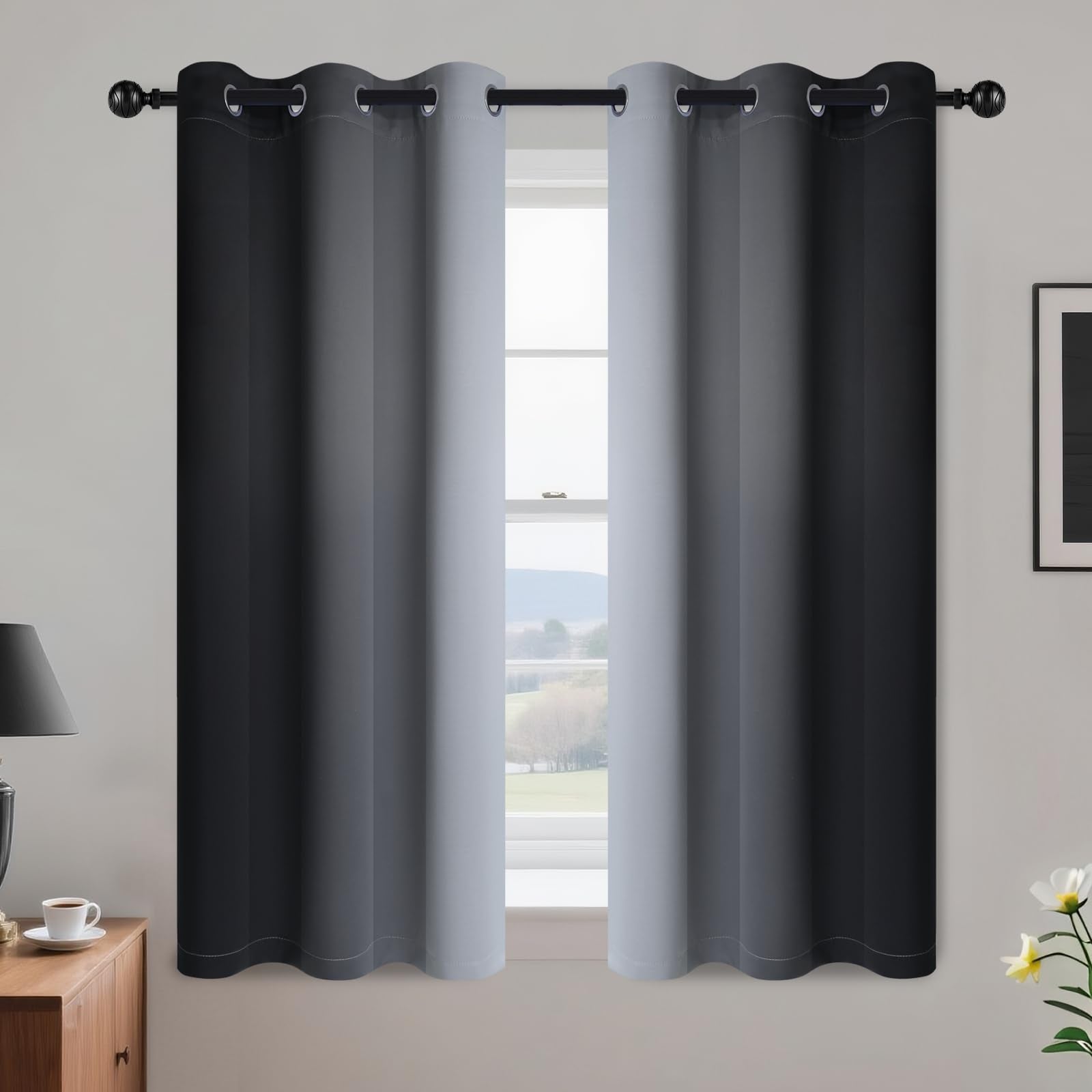 Yakamok Blue and Greyish White Ombre Curtains, Room Darkening Gradient Color Curtains for Bedroom, Light Blocking Thermal Insulated Window Drapes for Living Room(2 Panels, 52x84 Inch)