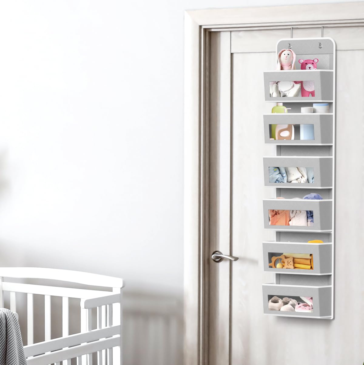 Simple Houseware 6 Clear Window Pocket Over Closet Door Storage Hanging Organizer for Bedroom, Bathroom, Pantry, Beige