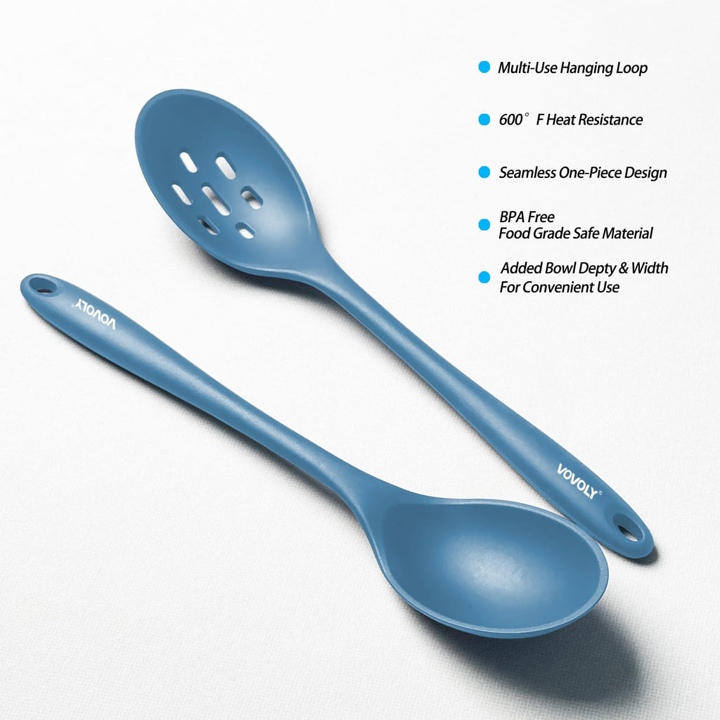 Silicone Spoons for Cooking - Extra Large Kitchen Spoons for Mixing, Serving, & Stirring - 600°F Heat-Resistant Non Stick Utensils Ladle & Skimmer- Dishwasher Safe, Black