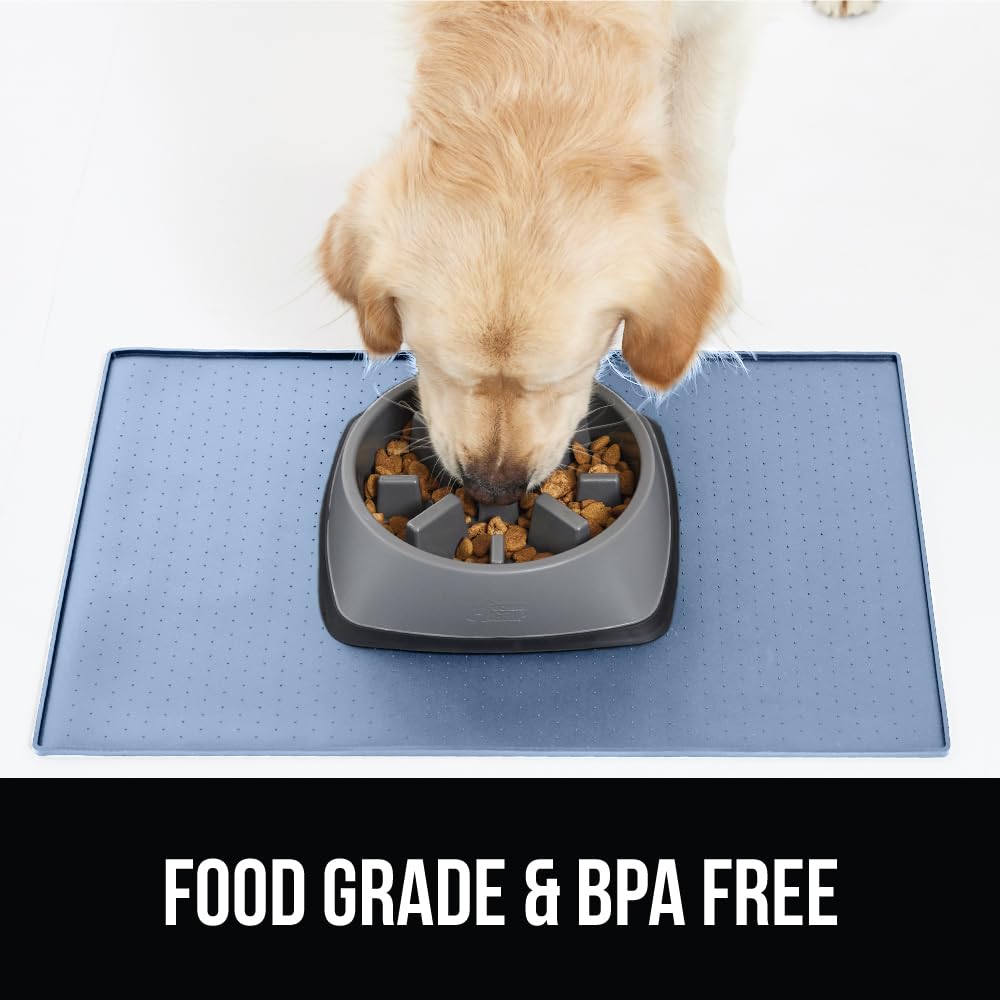 GORILLA GRIP 100% Waterproof Raised Edge BPA Free Silicone Pet Feeding Mat, Dog Cat Food Mats Contain Spills Protects Floors, Placemats for Cats and Dogs Water Bowl, Pets Accessories 18.5x11.5 Gray
