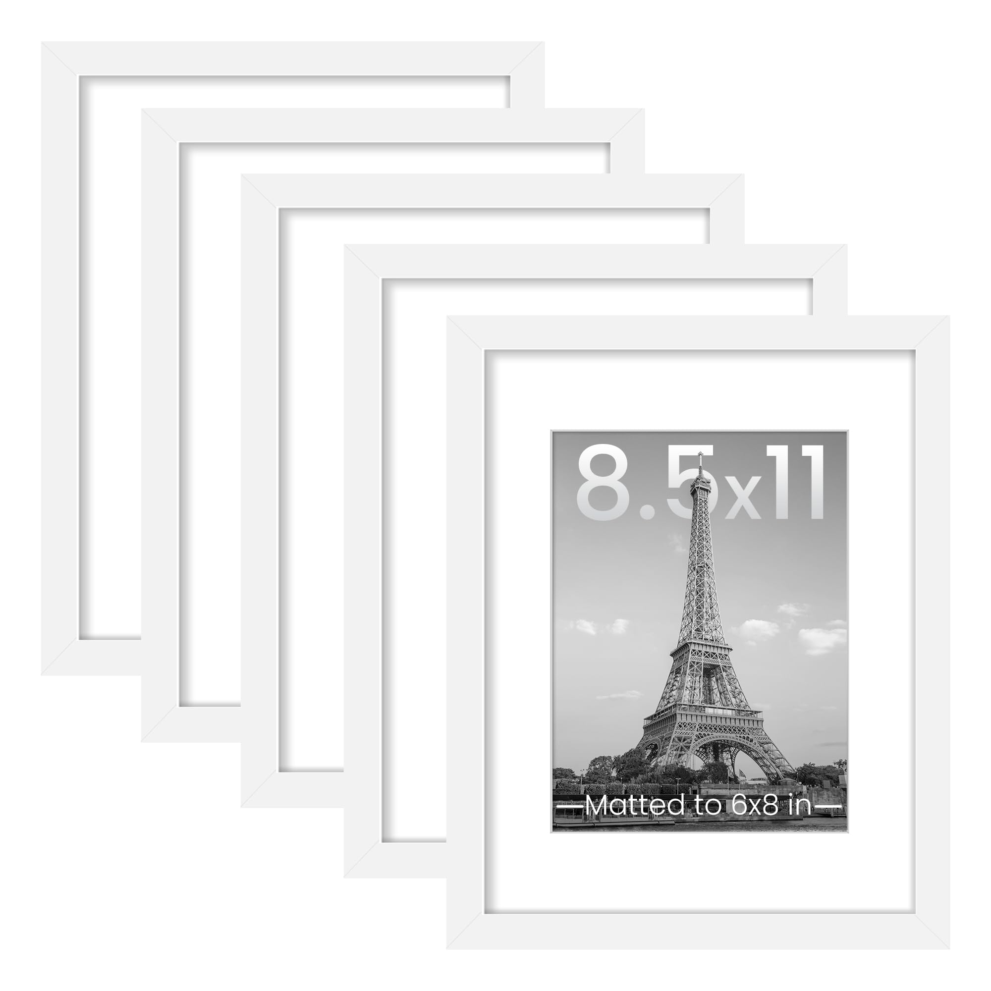 upsimples 8x10 Picture Frame Set of 5, Display Pictures 5x7 with Mat or 8 x 10 Without, Wall Gallery Photo Frames, Black